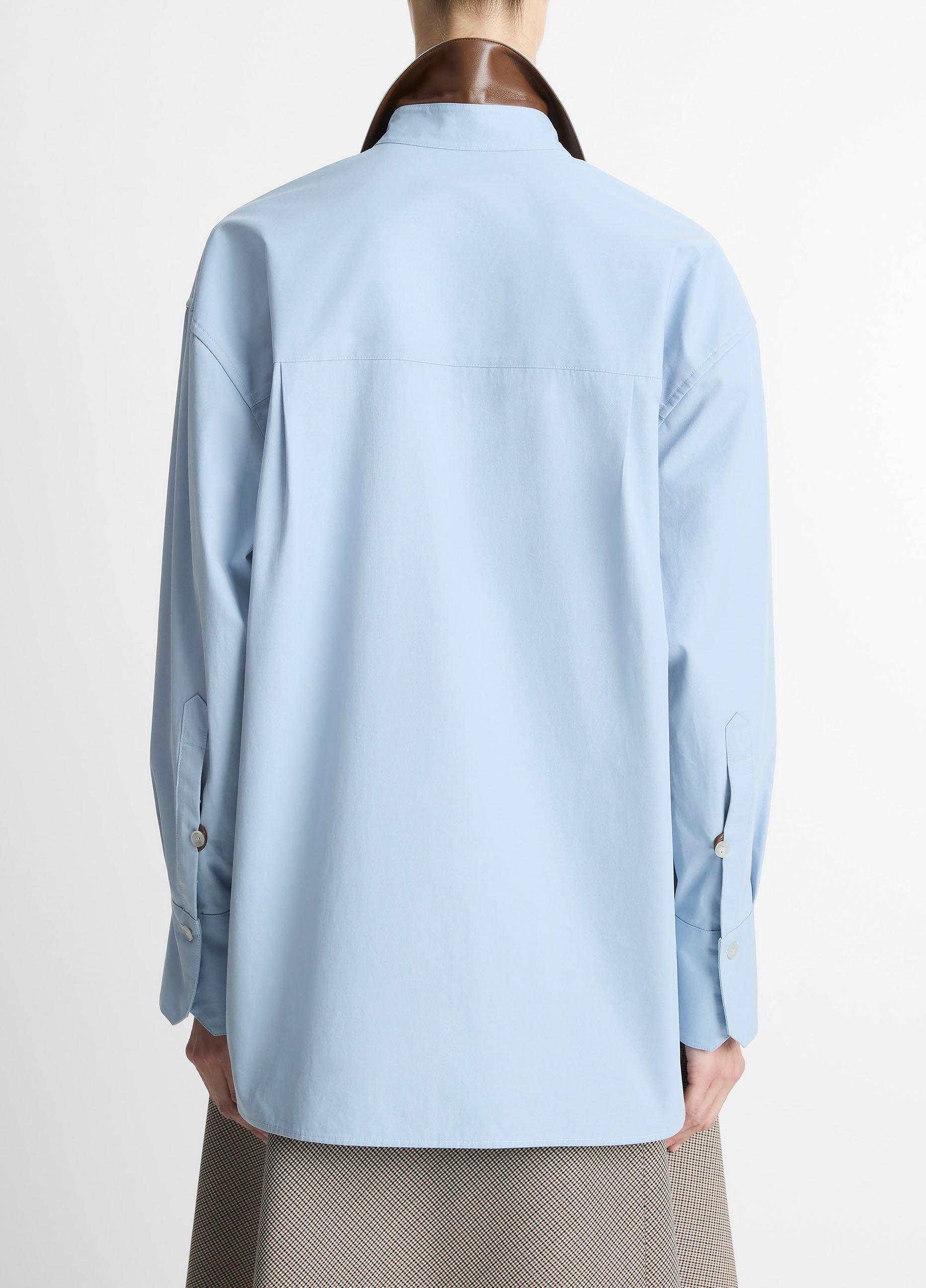 Faux-Leather-Trim Italian Cotton Oversized Button-Front Shirt image number 2