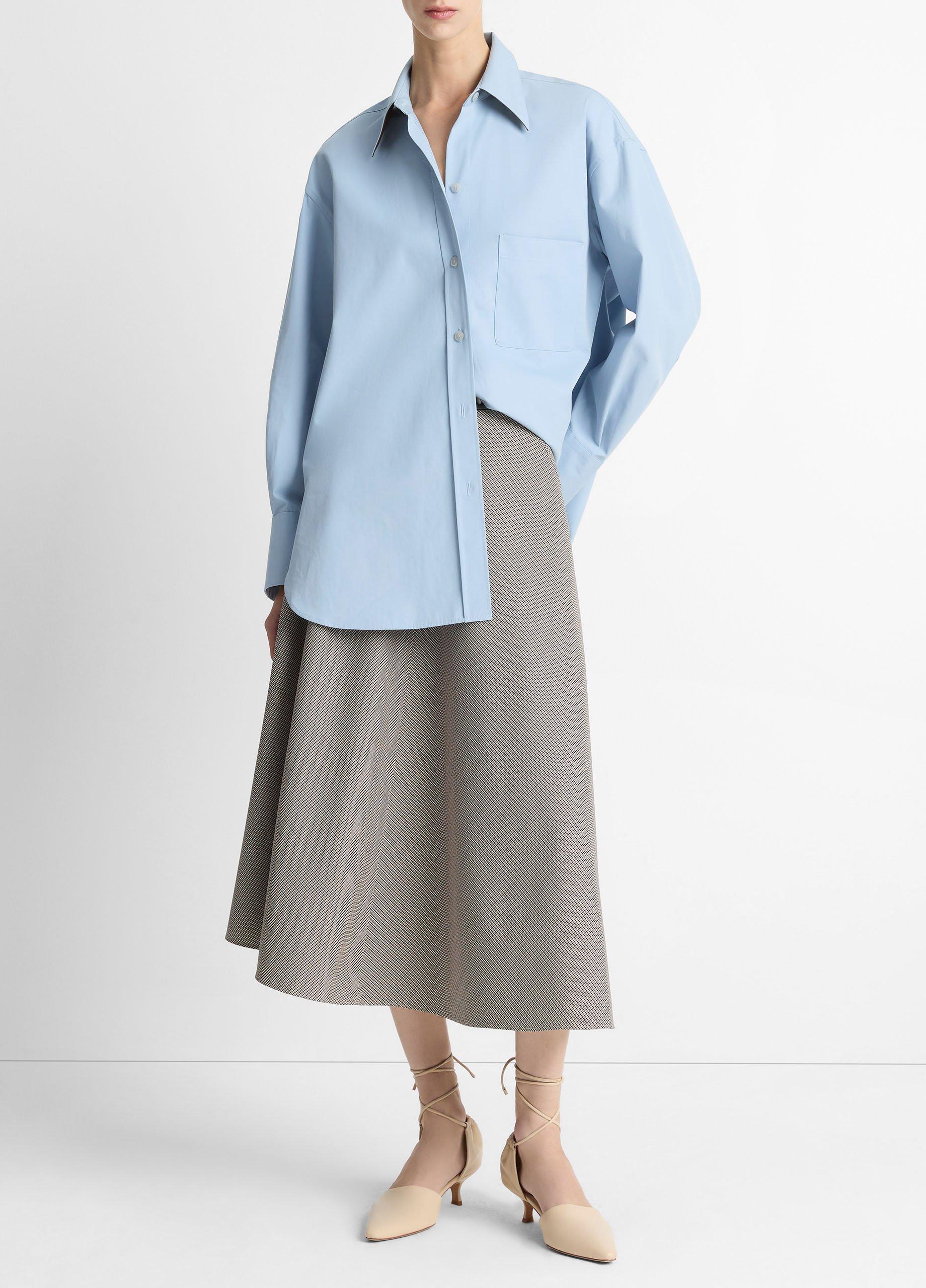 Faux-Leather-Trim Italian Cotton Oversized Button-Front Shirt image number 3