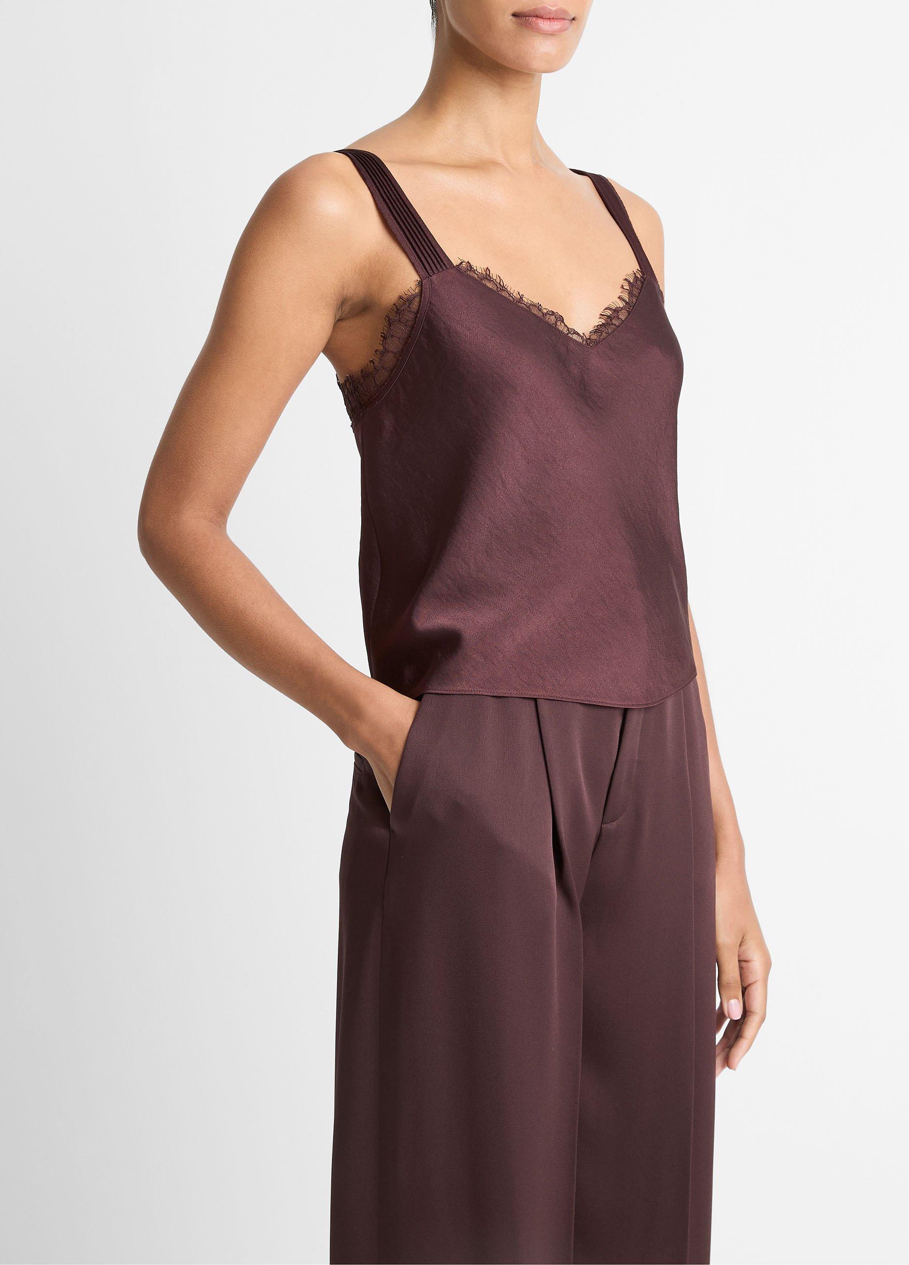 Lace-Trim Satin Camisole in Tank Tops | Vince