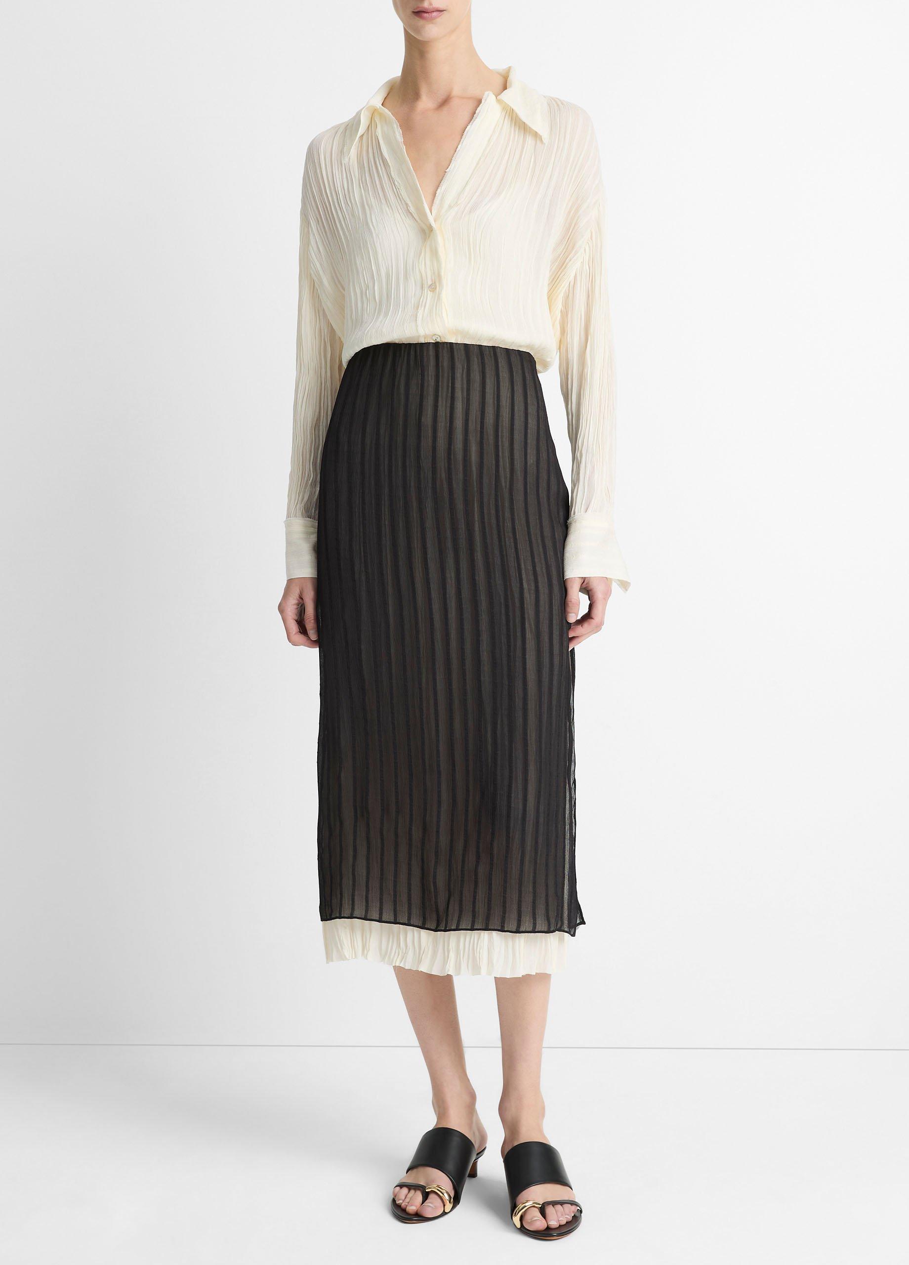 Crushed Stripe Button-Front Shirt image number 3