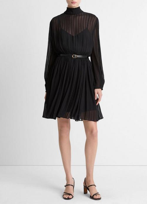 Crinkle Stripe Mock-Neck Dress