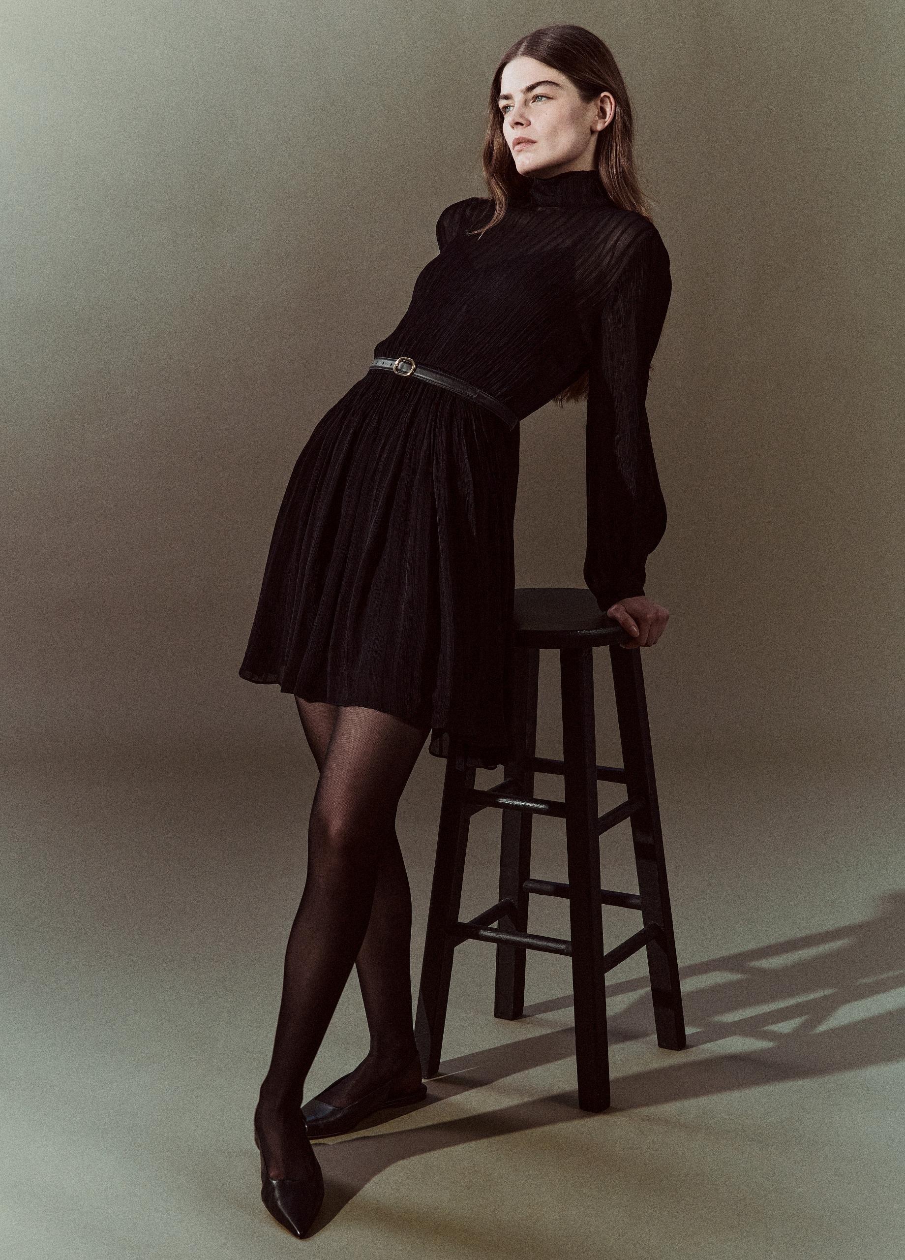 Crinkle Stripe Mock-Neck Dress image number 4