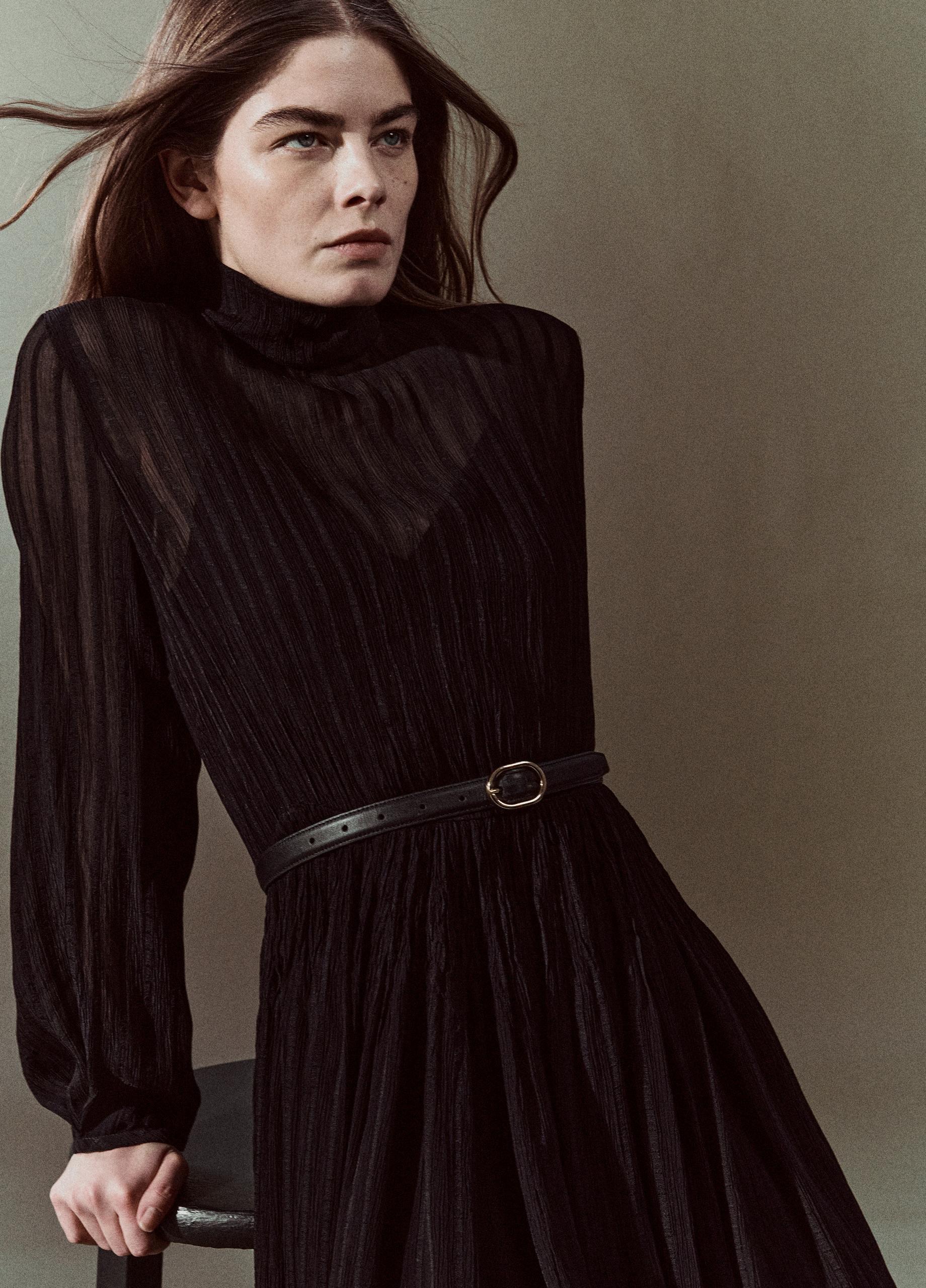 Crinkle Stripe Mock-Neck Dress image number 5