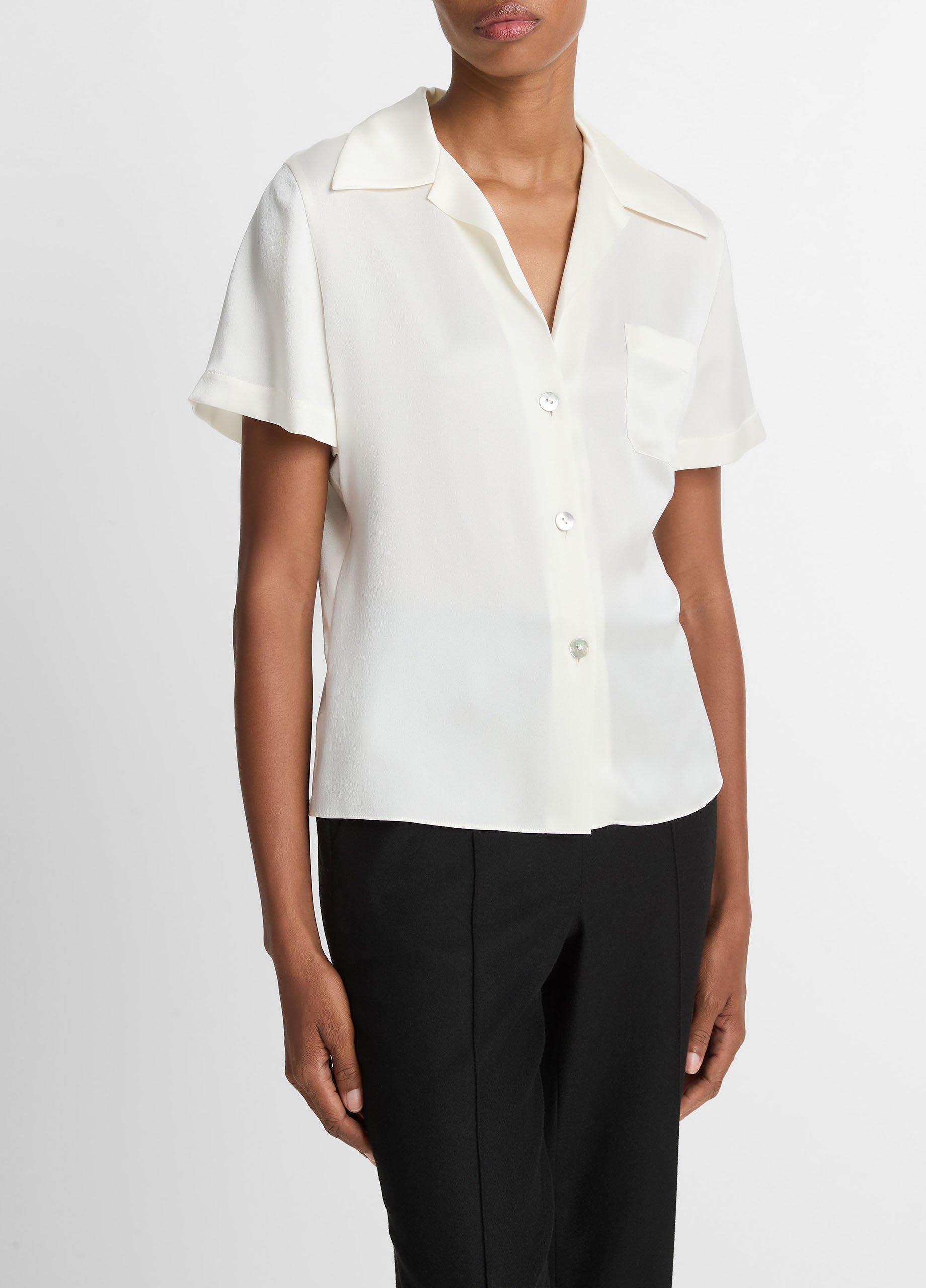 Silk Short-Sleeve Button-Front Shirt image number 1