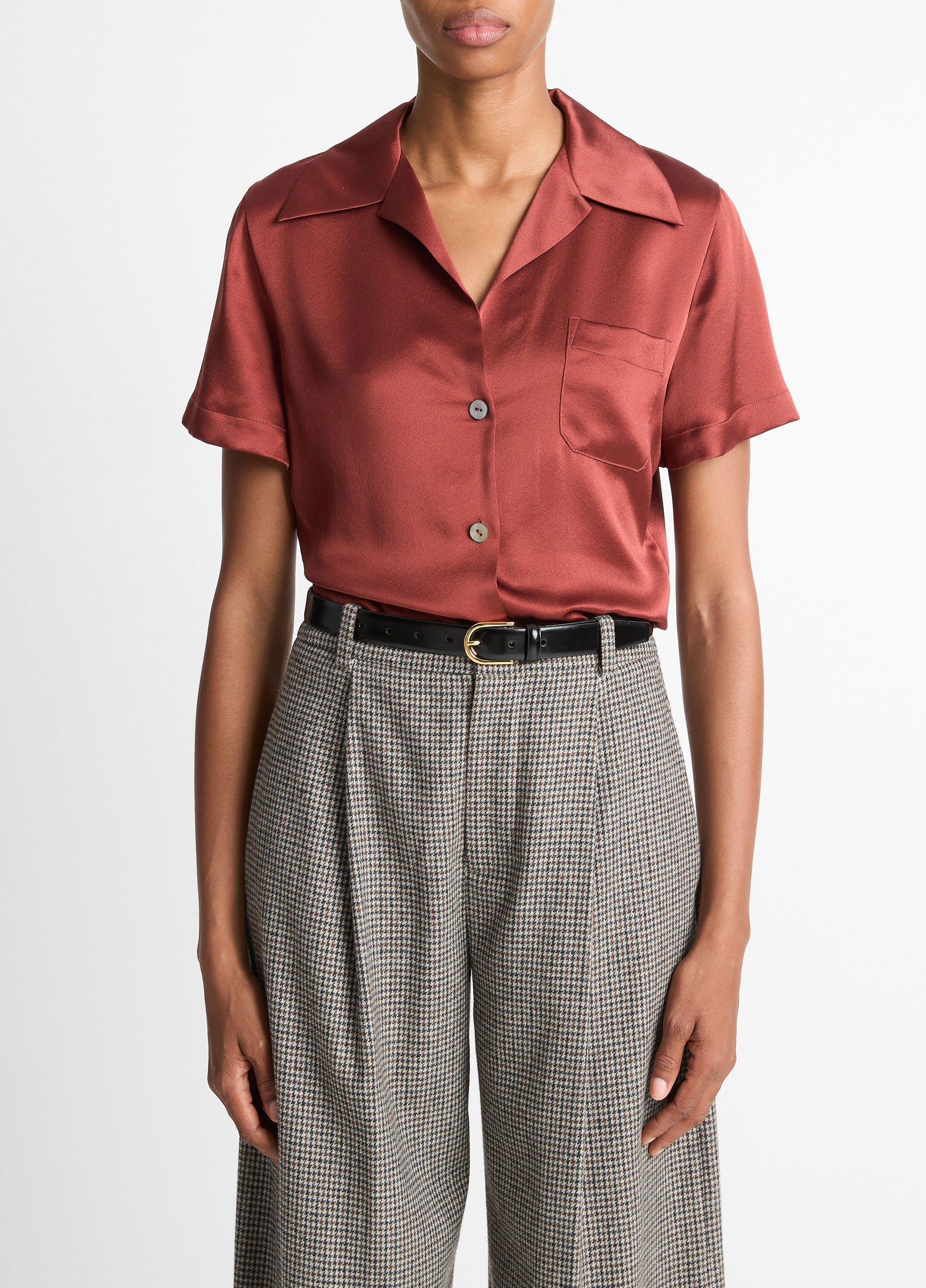 Silk Short-Sleeve Button-Front Shirt image number 0