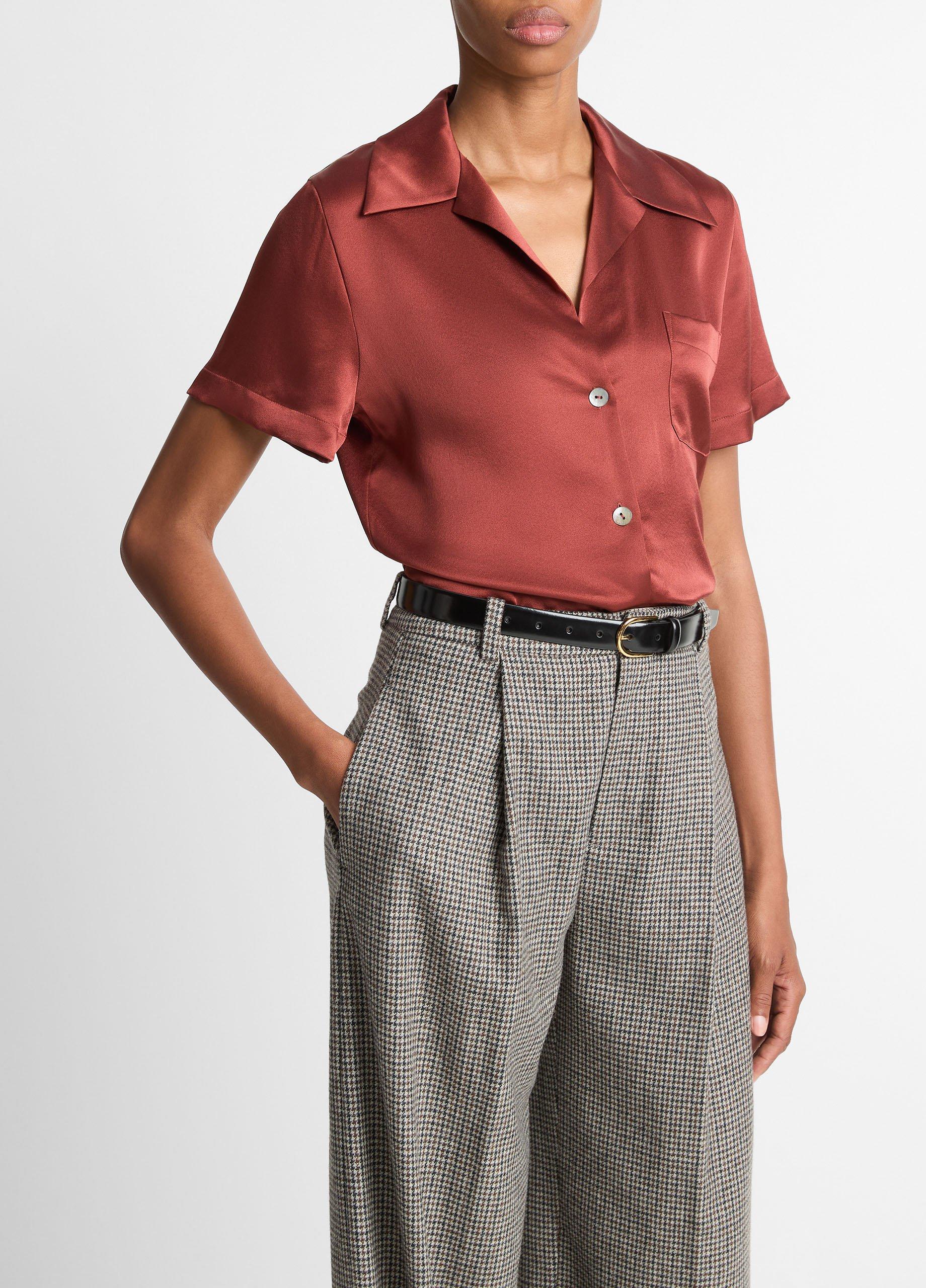 Silk Short-Sleeve Button-Front Shirt image number 1