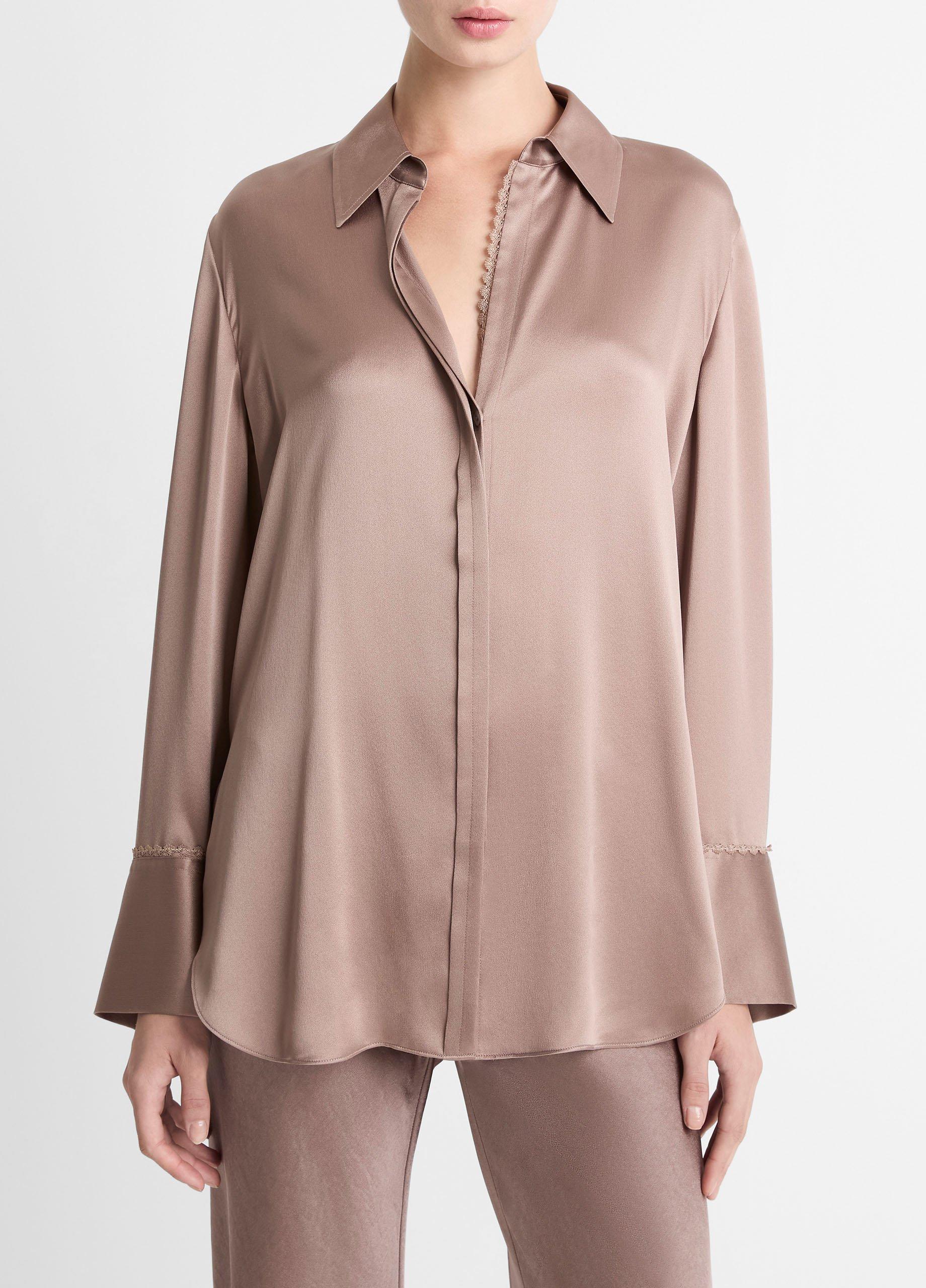Lace-Trim Silk Relaxed Shirt image number 0