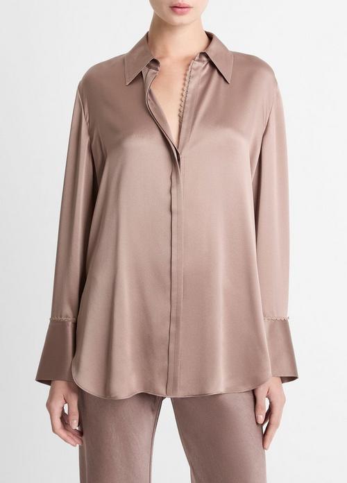Lace-Trim Silk Relaxed Shirt