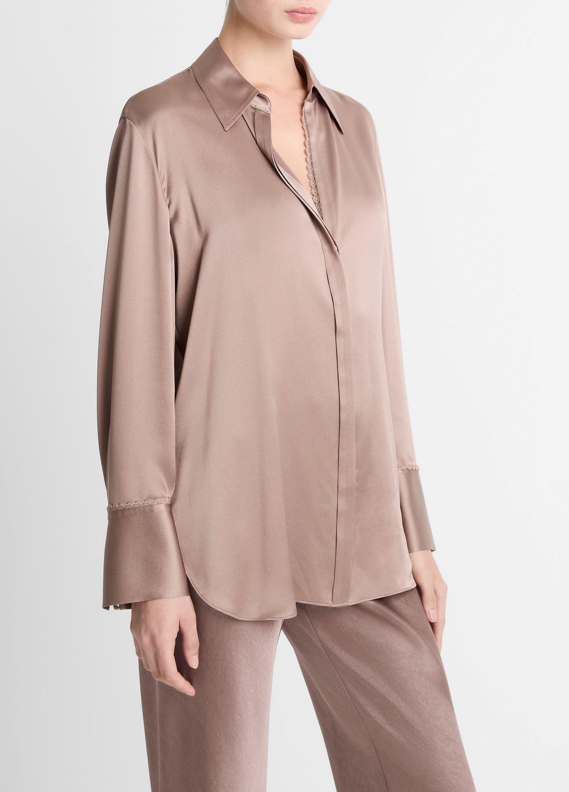 Lace-Trim Silk Relaxed Shirt image number 1