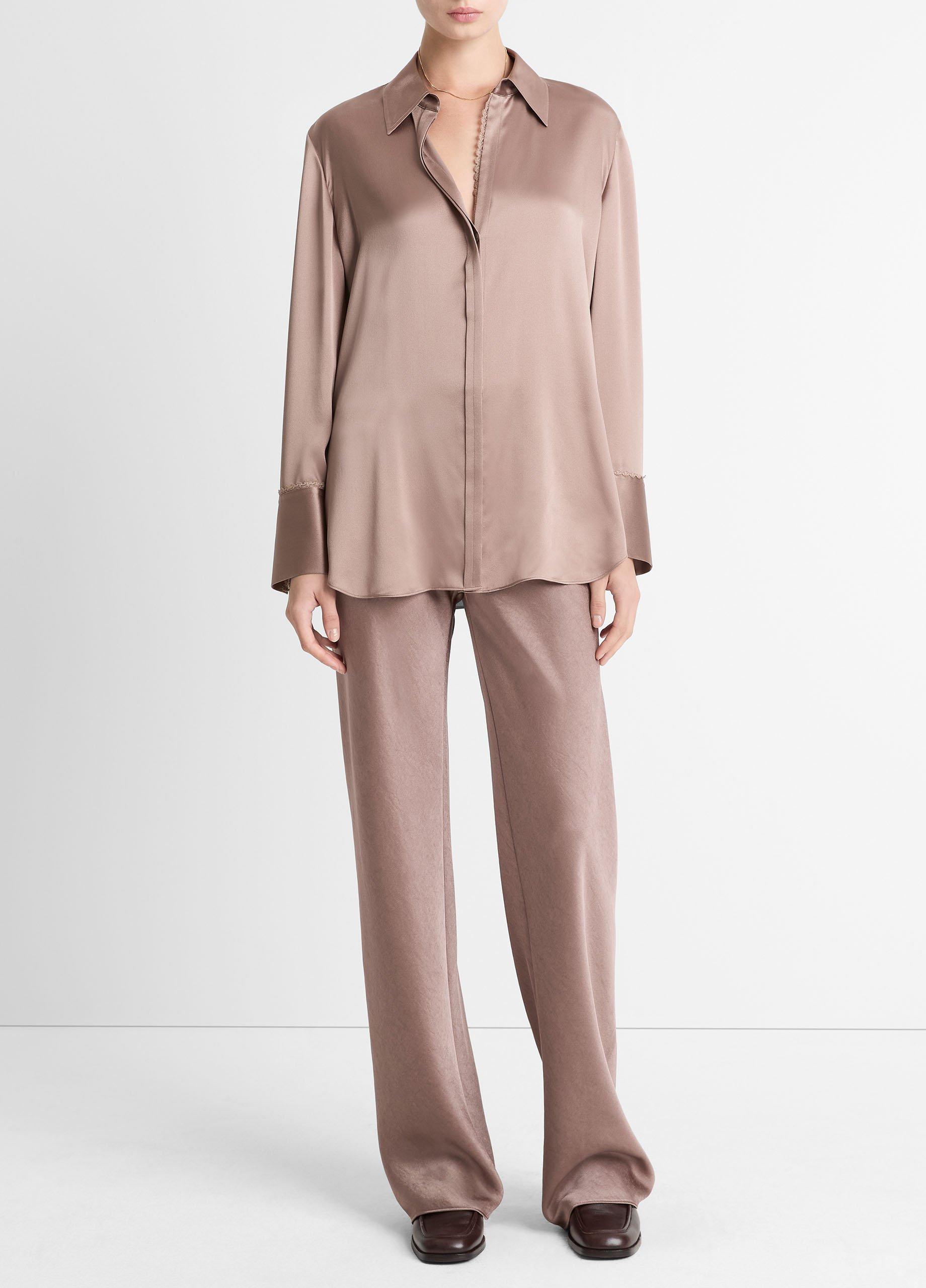 Lace-Trim Silk Relaxed Shirt image number 3