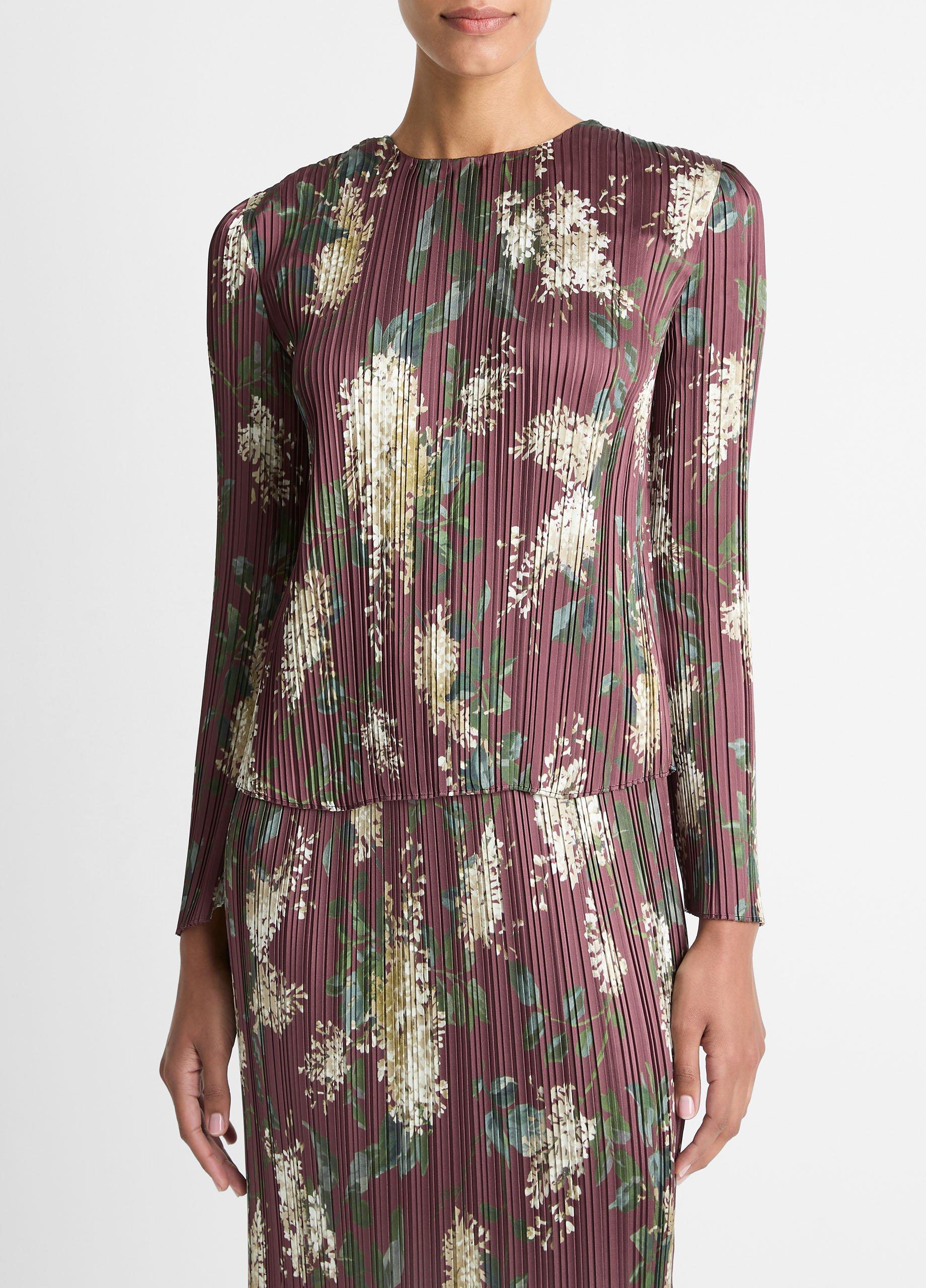 Lilac-Print Micro-Pleated Satin Top image number 0