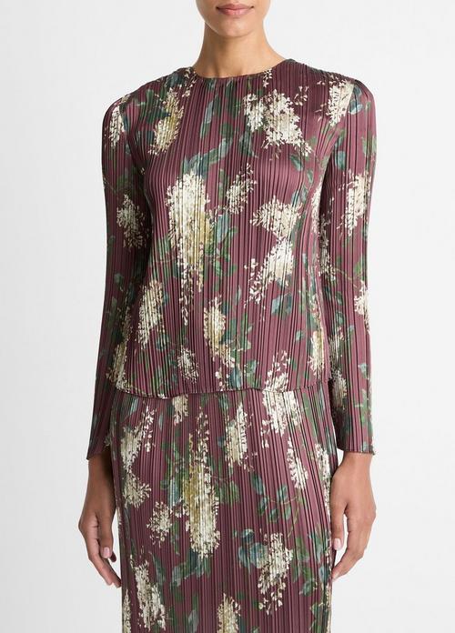 Lilac-Print Micro-Pleated Satin Top