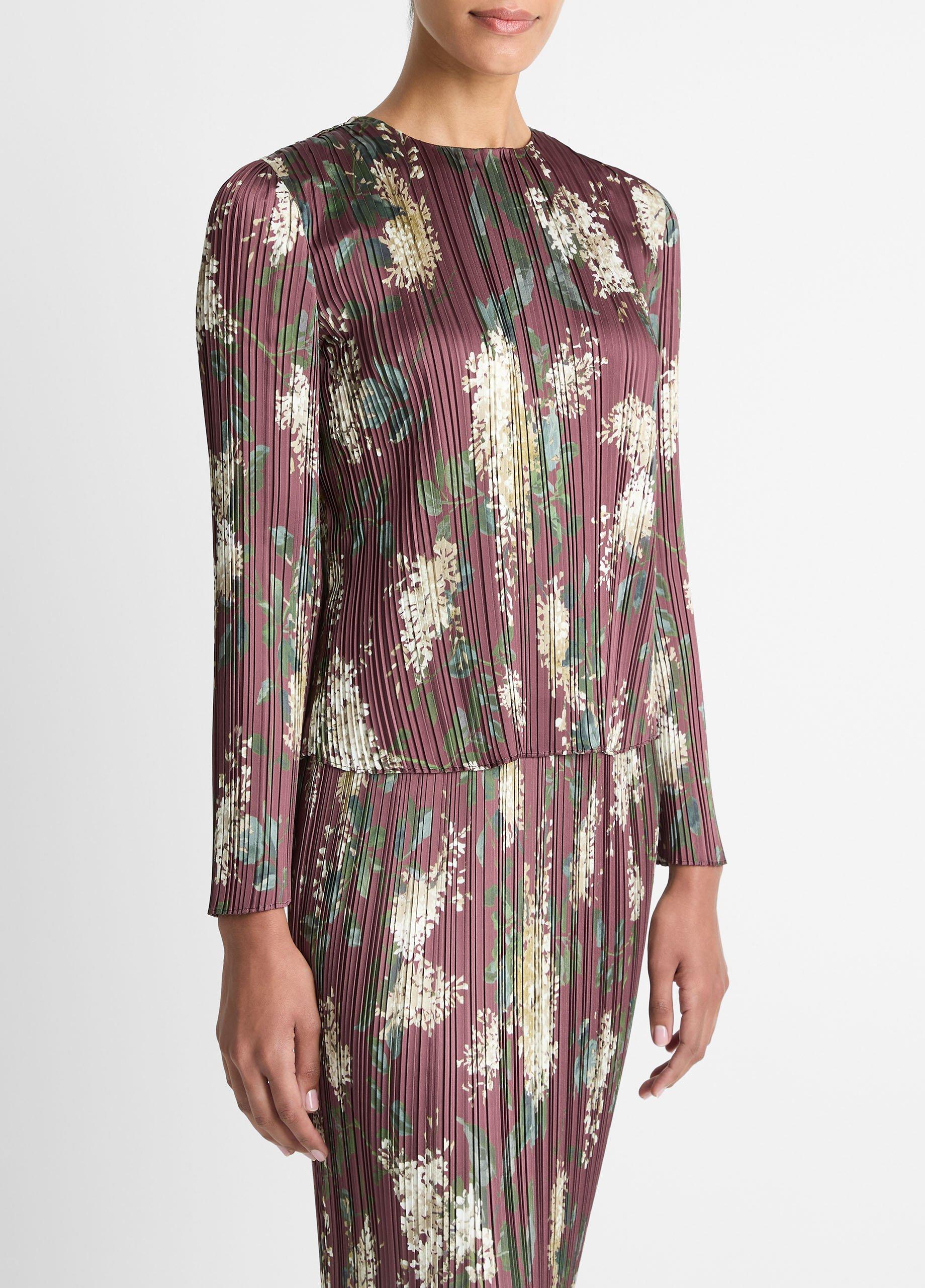 Lilac-Print Micro-Pleated Satin Top image number 1