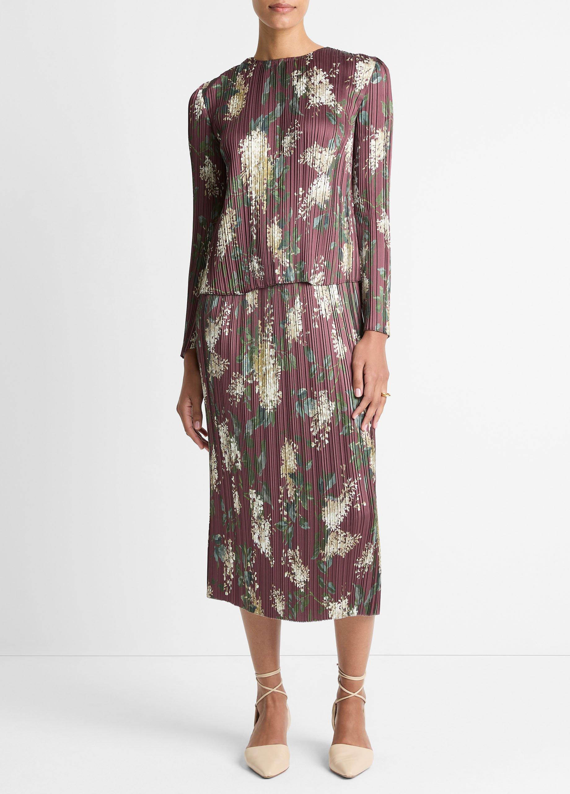 Lilac-Print Micro-Pleated Satin Top image number 3