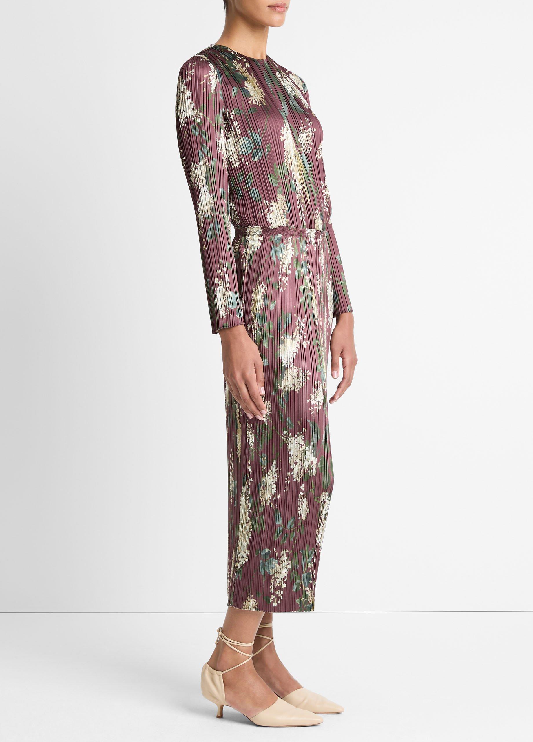 Lilac-Print Micro-Pleated Satin Skirt image number 1