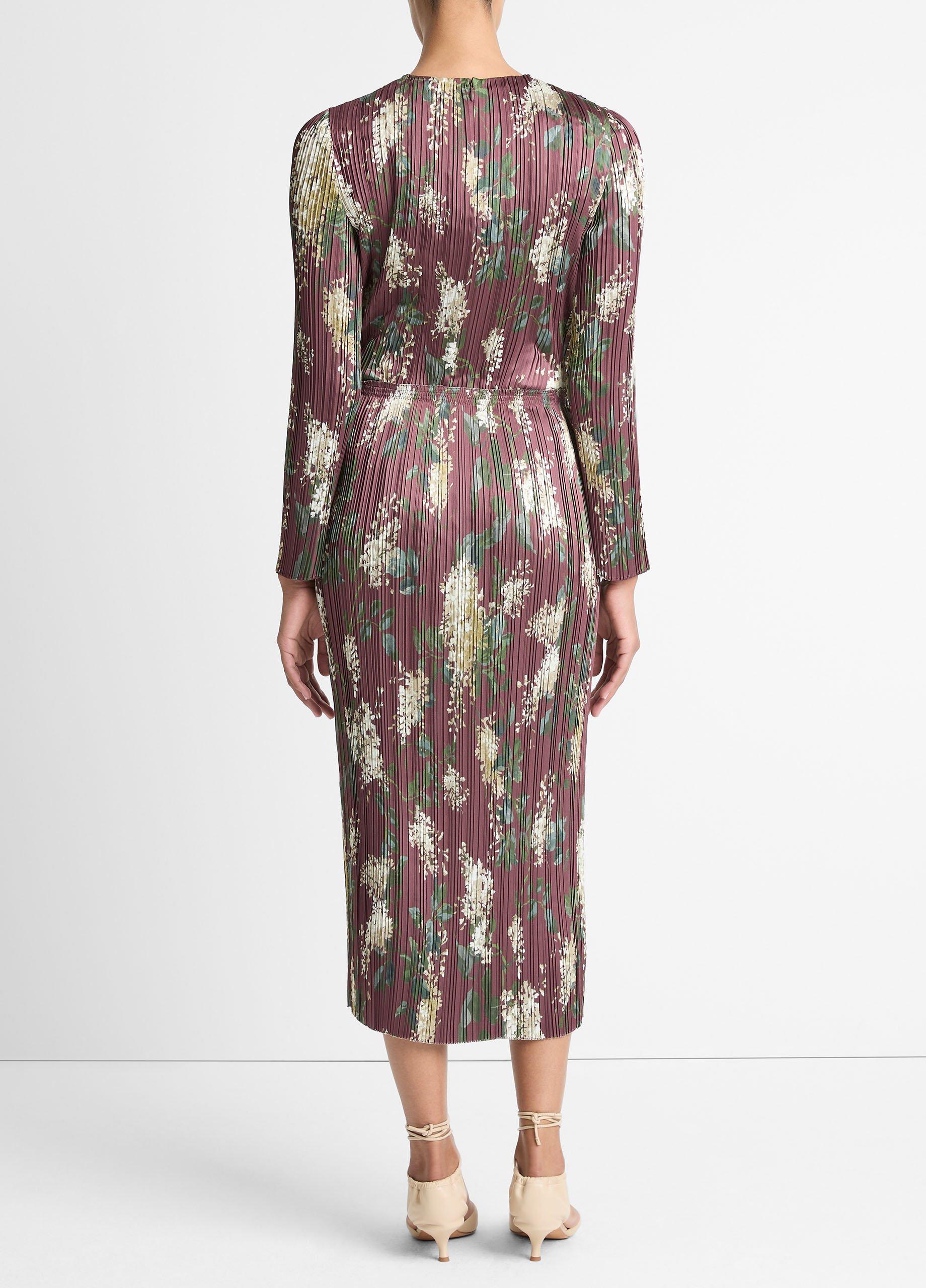 Lilac-Print Micro-Pleated Satin Skirt image number 2