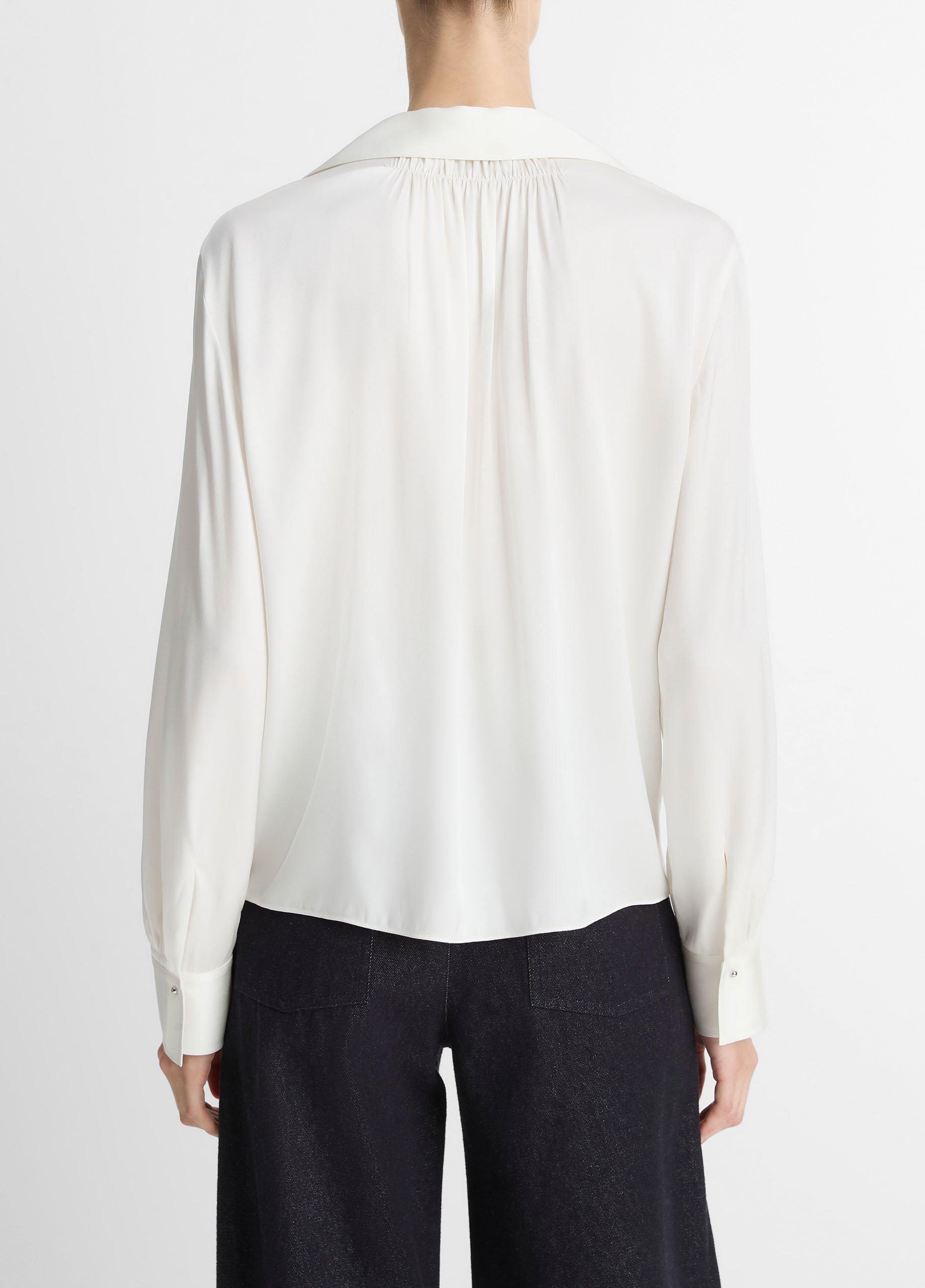 Smocked Silk-Blend Long-Sleeve Blouse image number 2