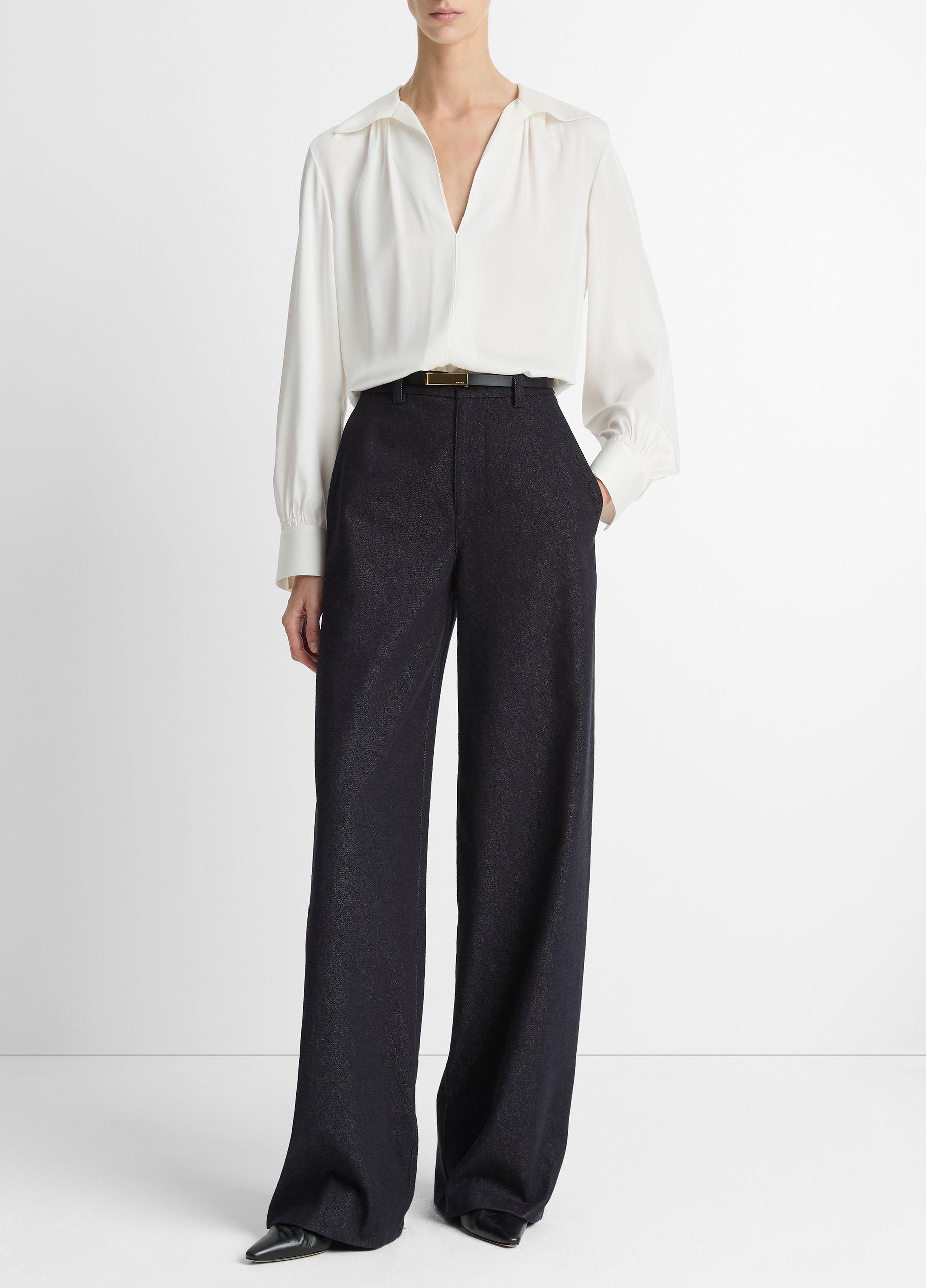 Smocked Silk-Blend Long-Sleeve Blouse image number 3