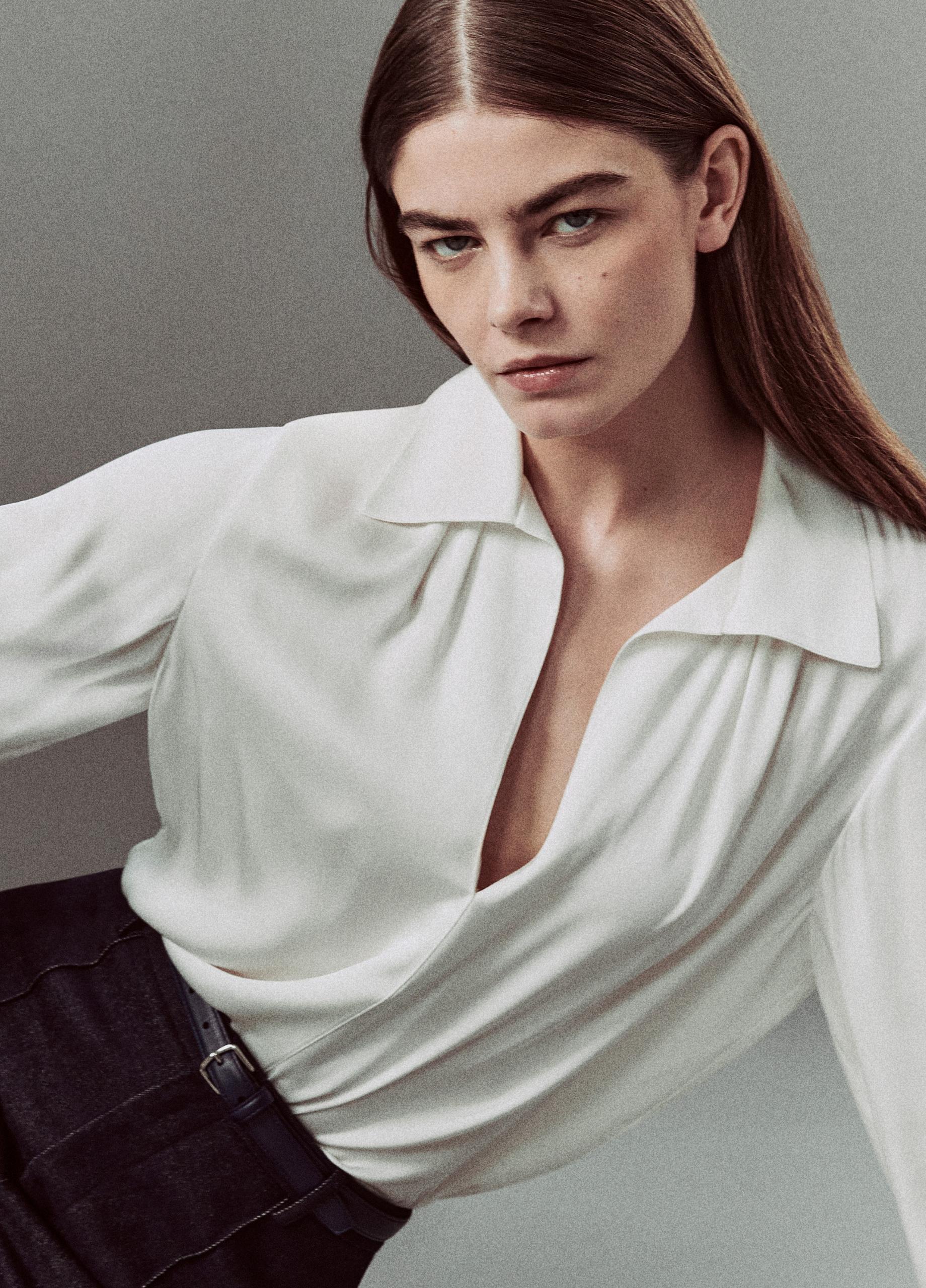 Smocked Silk-Blend Long-Sleeve Blouse image number 4