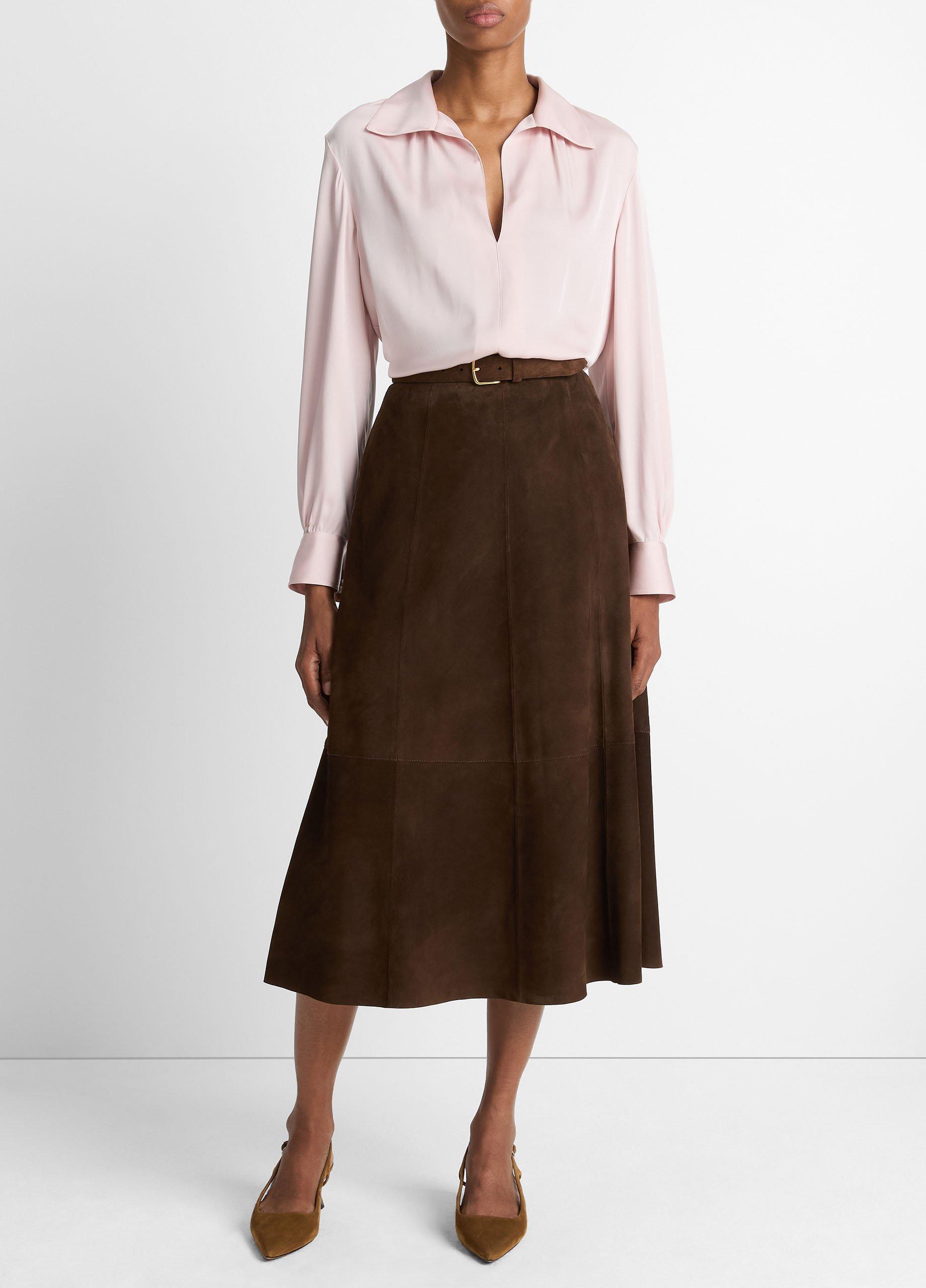 Smocked Silk-Blend Long-Sleeve Blouse image number 3