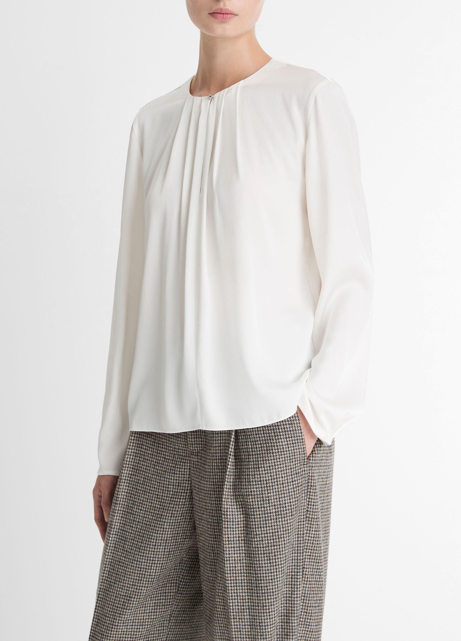 Silk-Blend Pleated-Neck Blouse image number 1