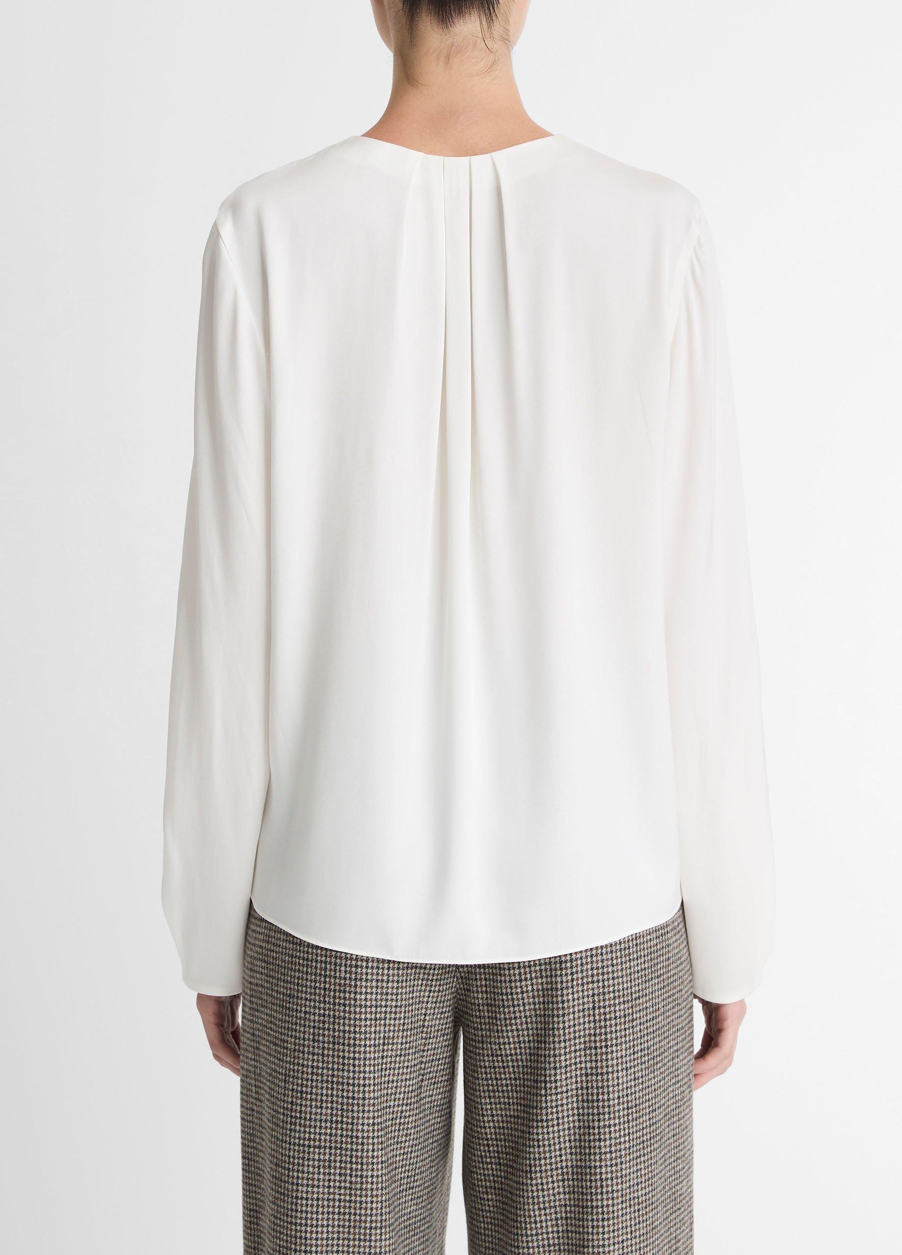 Silk-Blend Pleated-Neck Blouse image number 2
