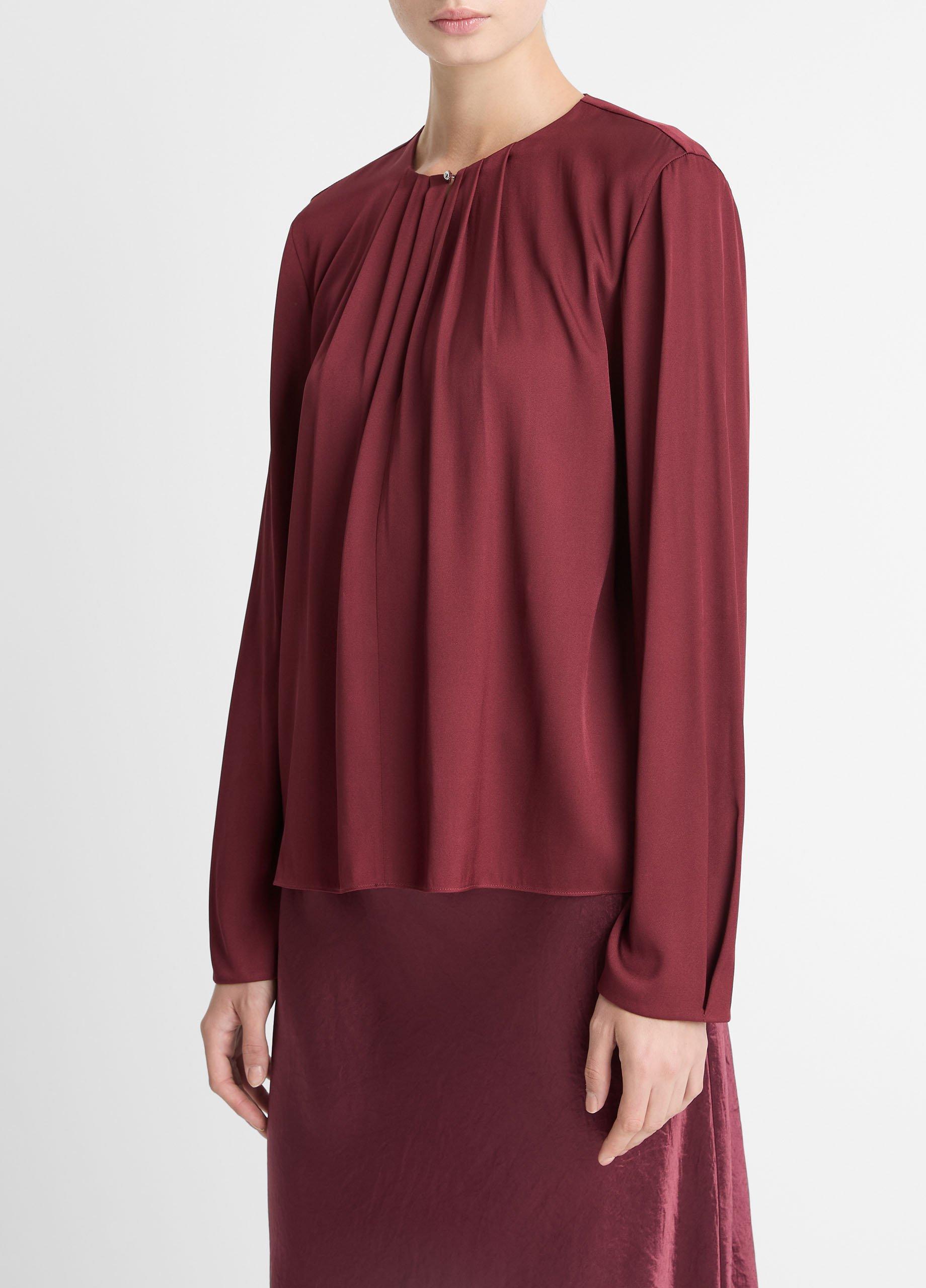 Silk-Blend Pleated-Neck Blouse image number 1