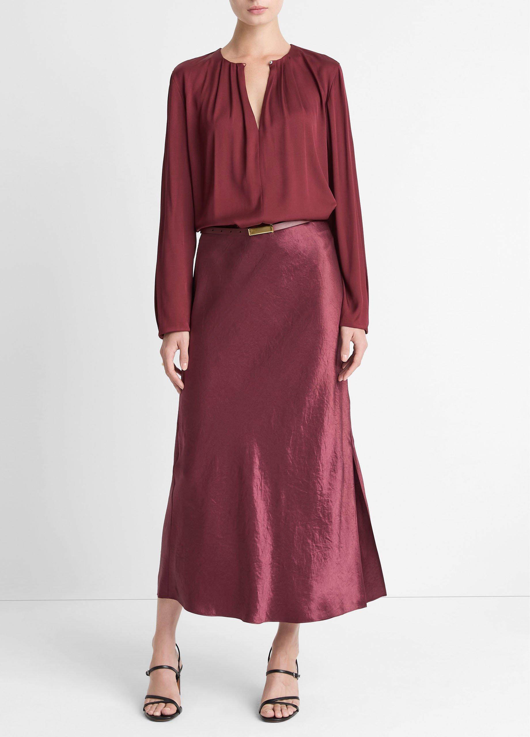 Silk-Blend Pleated-Neck Blouse image number 3