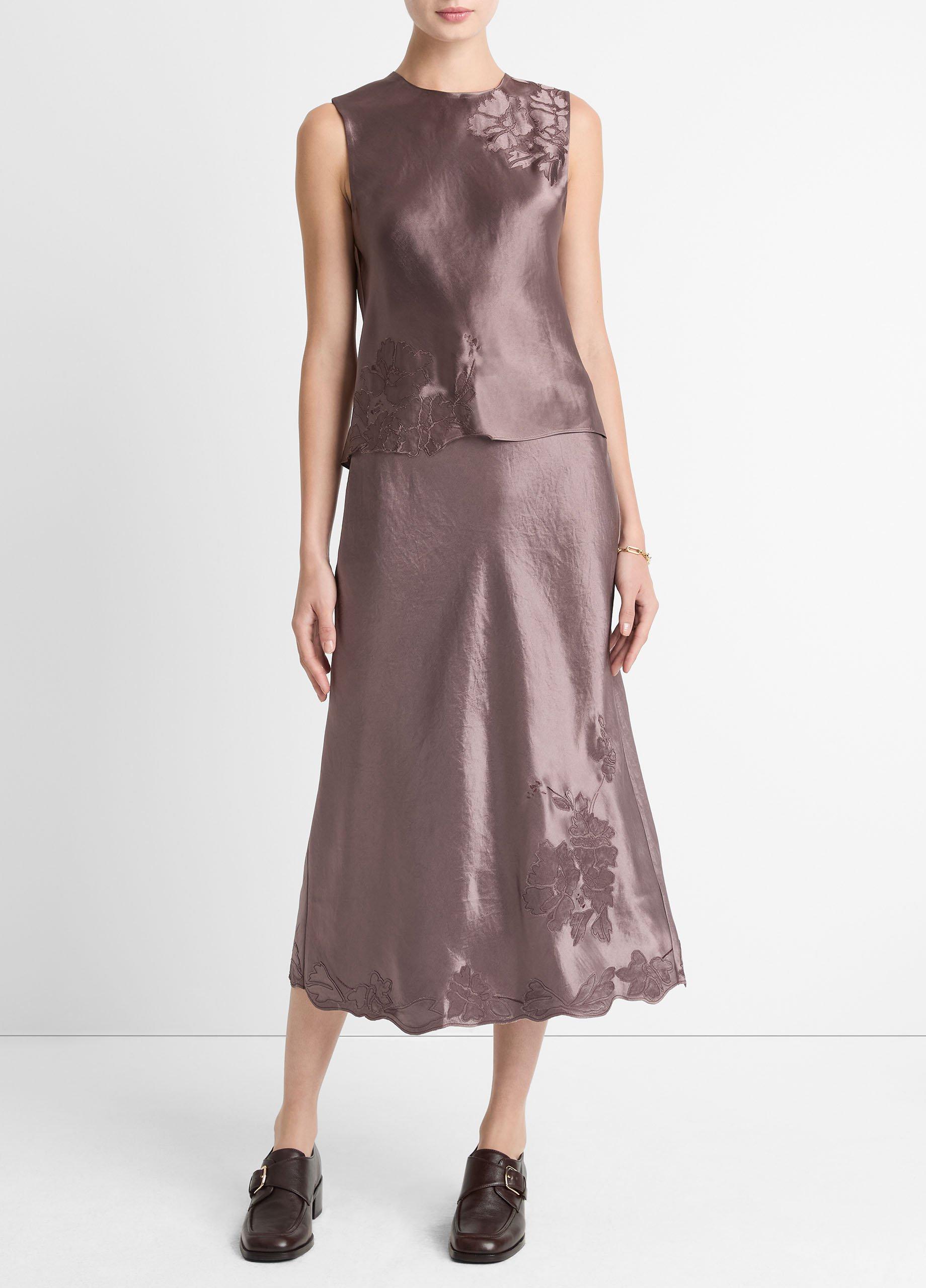 Floral-Embroidered Satin Shell image number 3