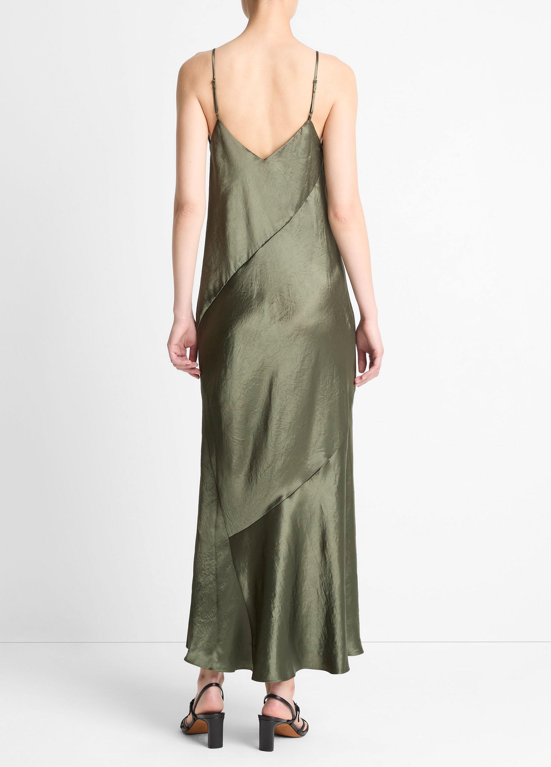 Paneled Satin Bias Slip Dress in Dresses | Vince