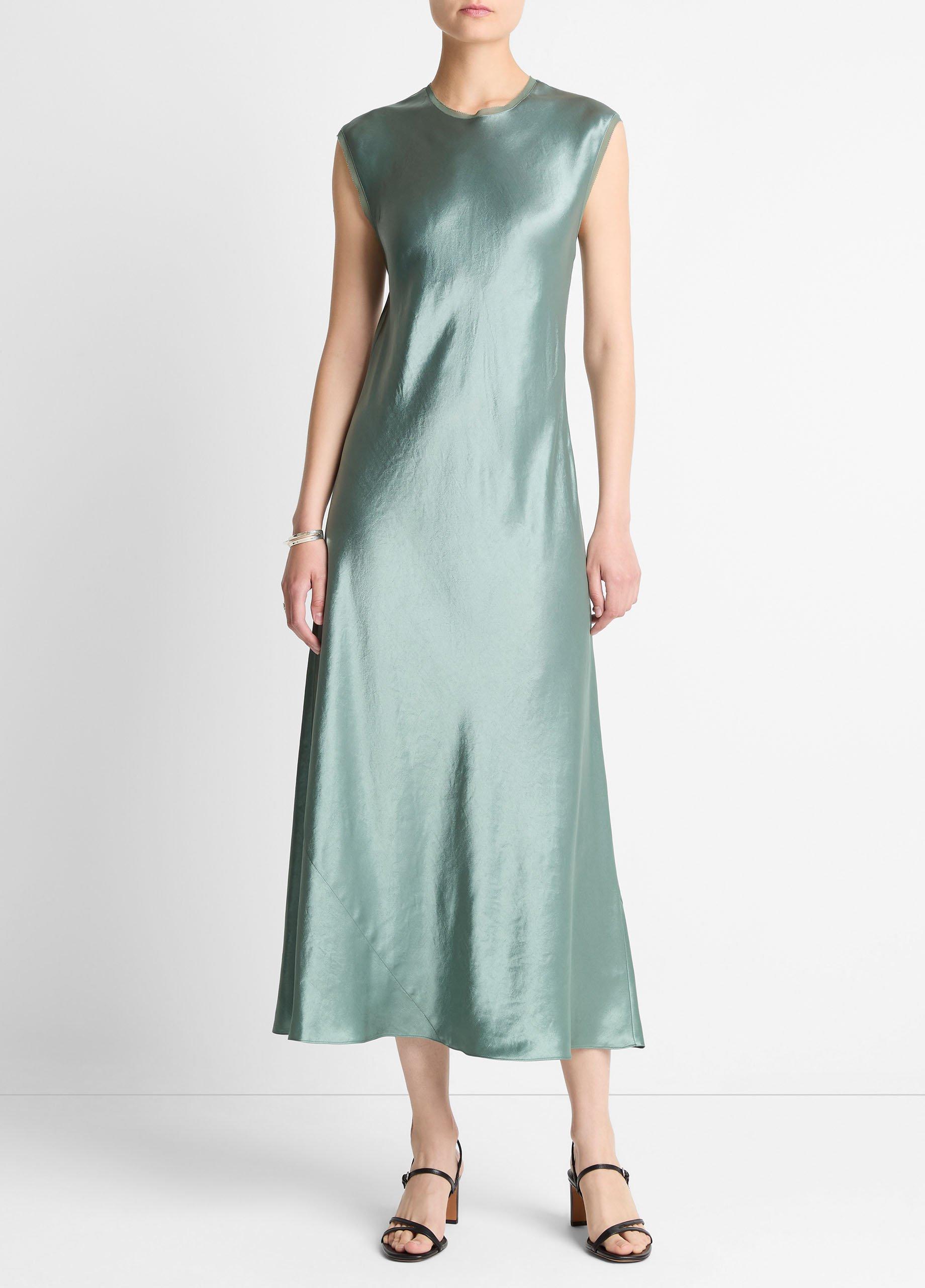 Satin Cap-Sleeve Slip Dress in Dresses | Vince