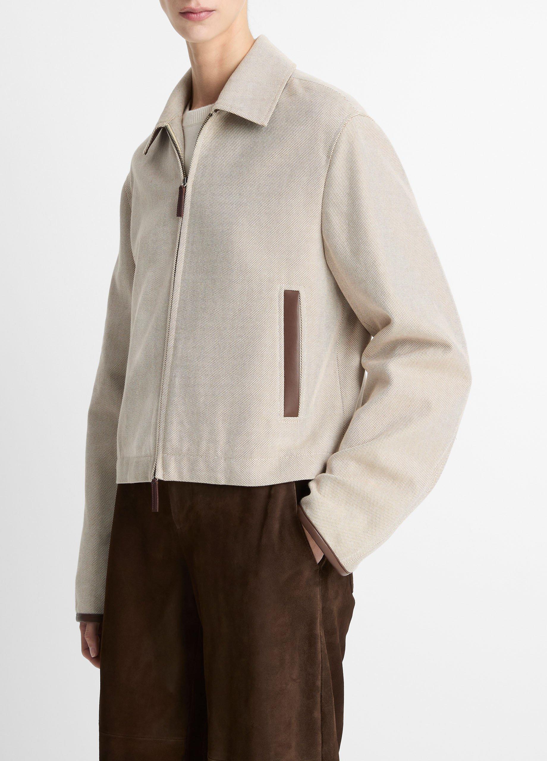 Faux-Leather-Trim Cotton Cropped Jacket in Jackets | Vince