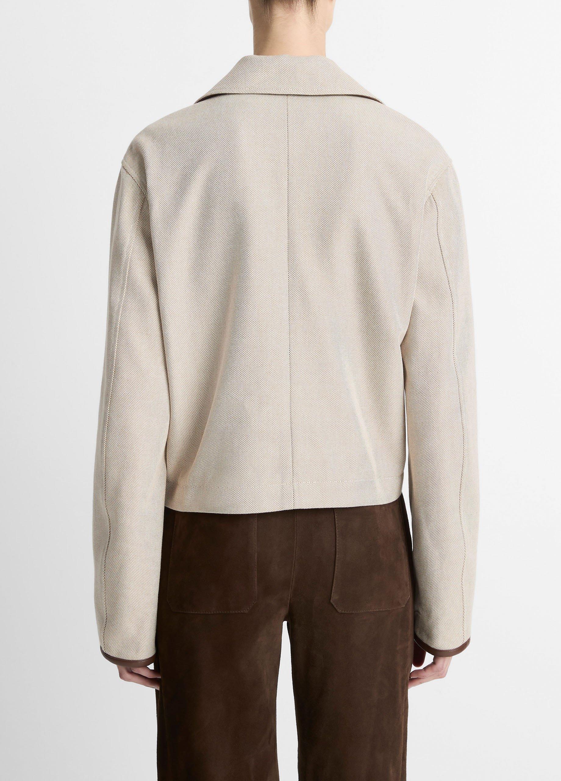 Faux-Leather-Trim Cotton Cropped Jacket image number 2