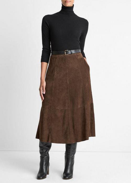 Suede Mid-Rise Flared Skirt