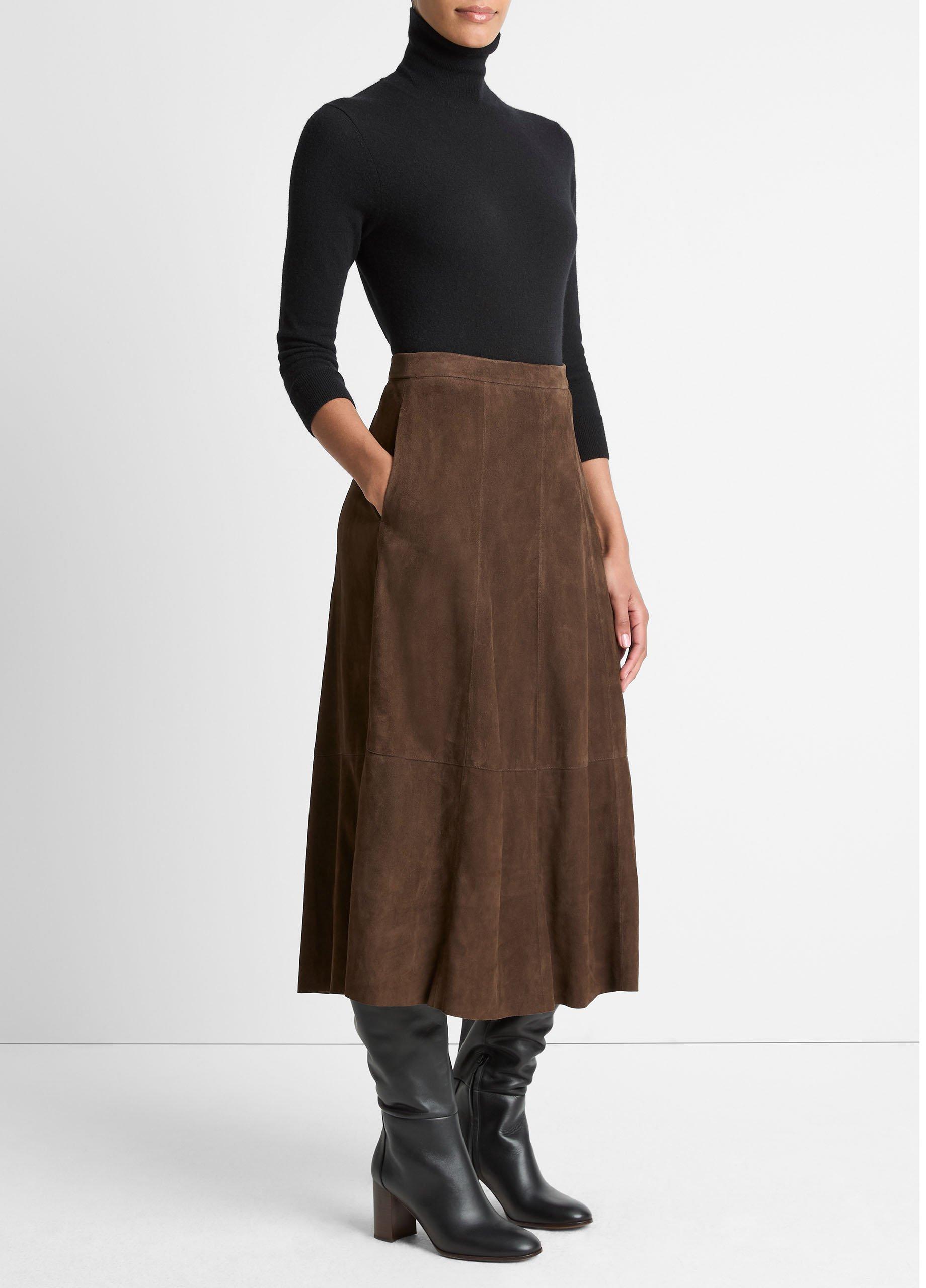 Suede Mid-Rise Flared Skirt image number 1