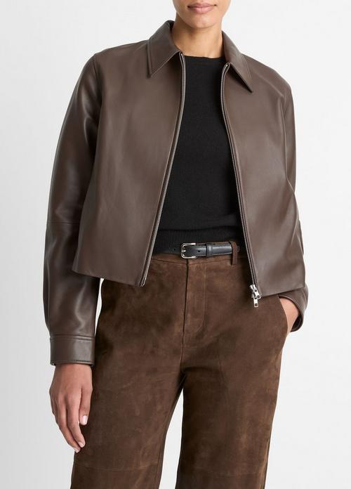 Leather Cropped Zip-Front Jacket