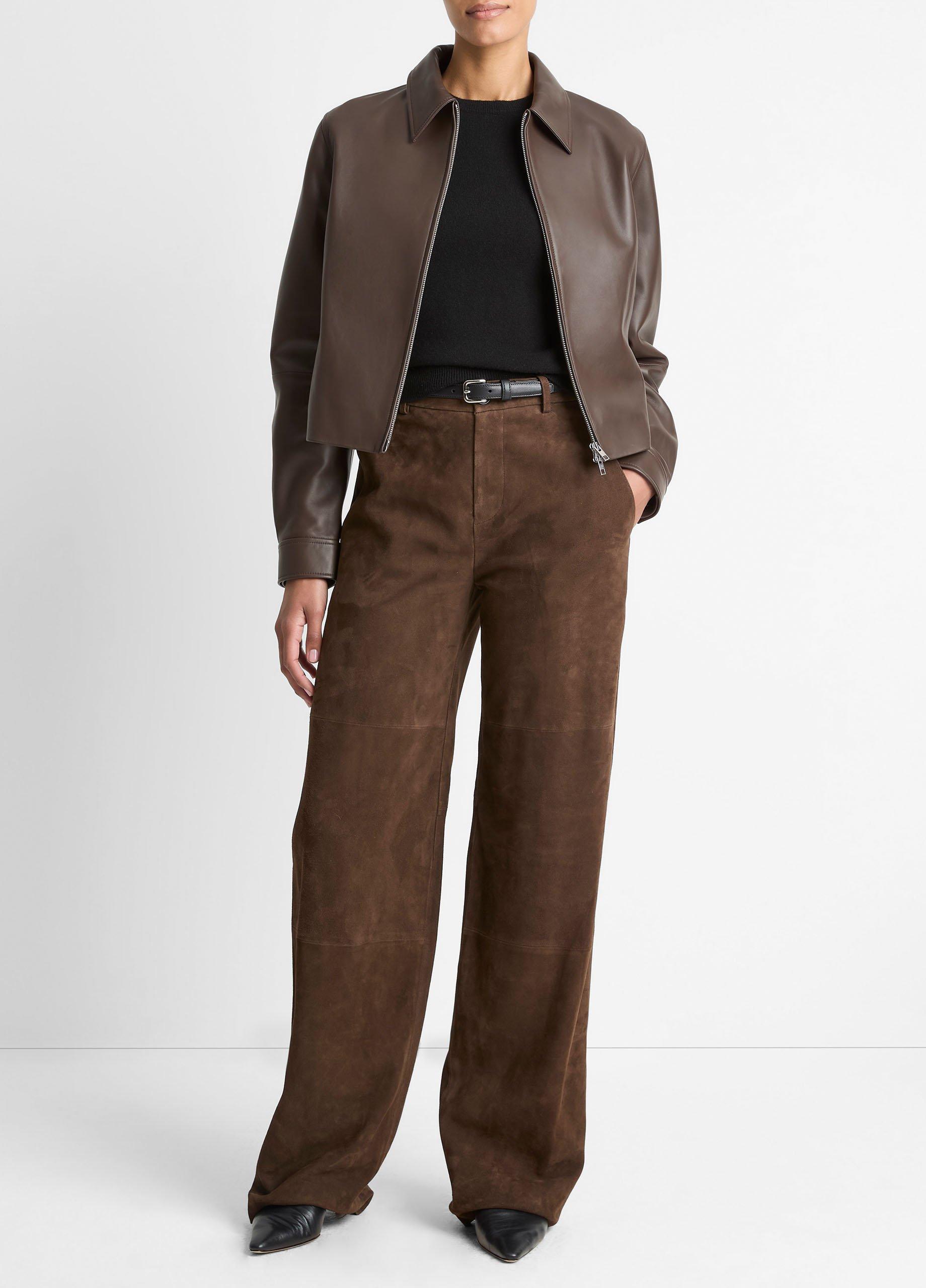 Leather Cropped Zip-Front Jacket in Jackets | Vince