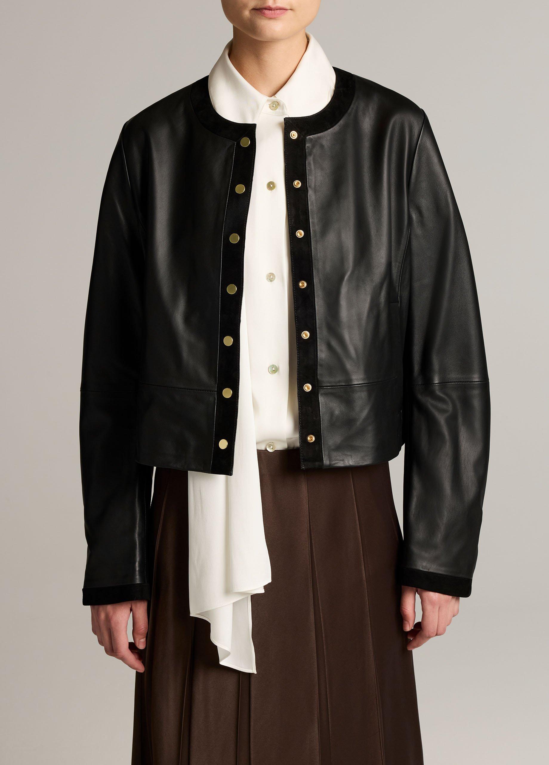 Suede-Trimmed Leather Cropped Jacket image number 0