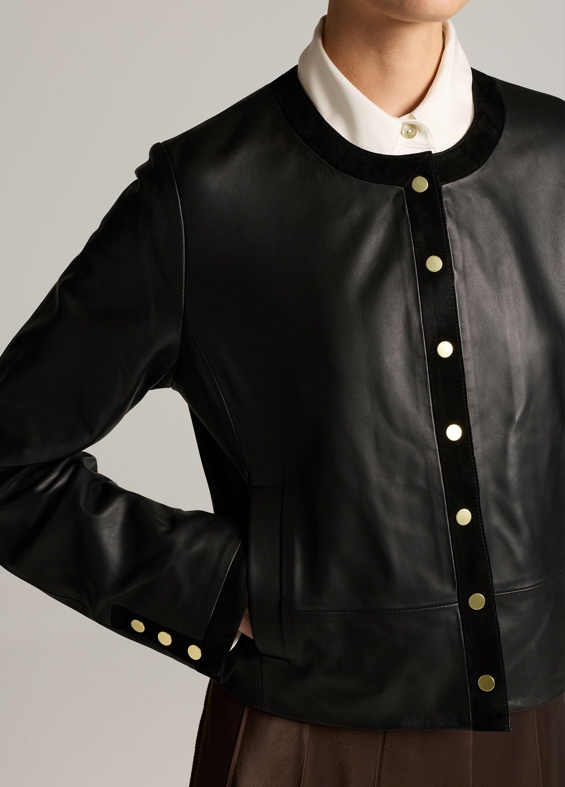 Suede-Trimmed Leather Cropped Jacket image number 1