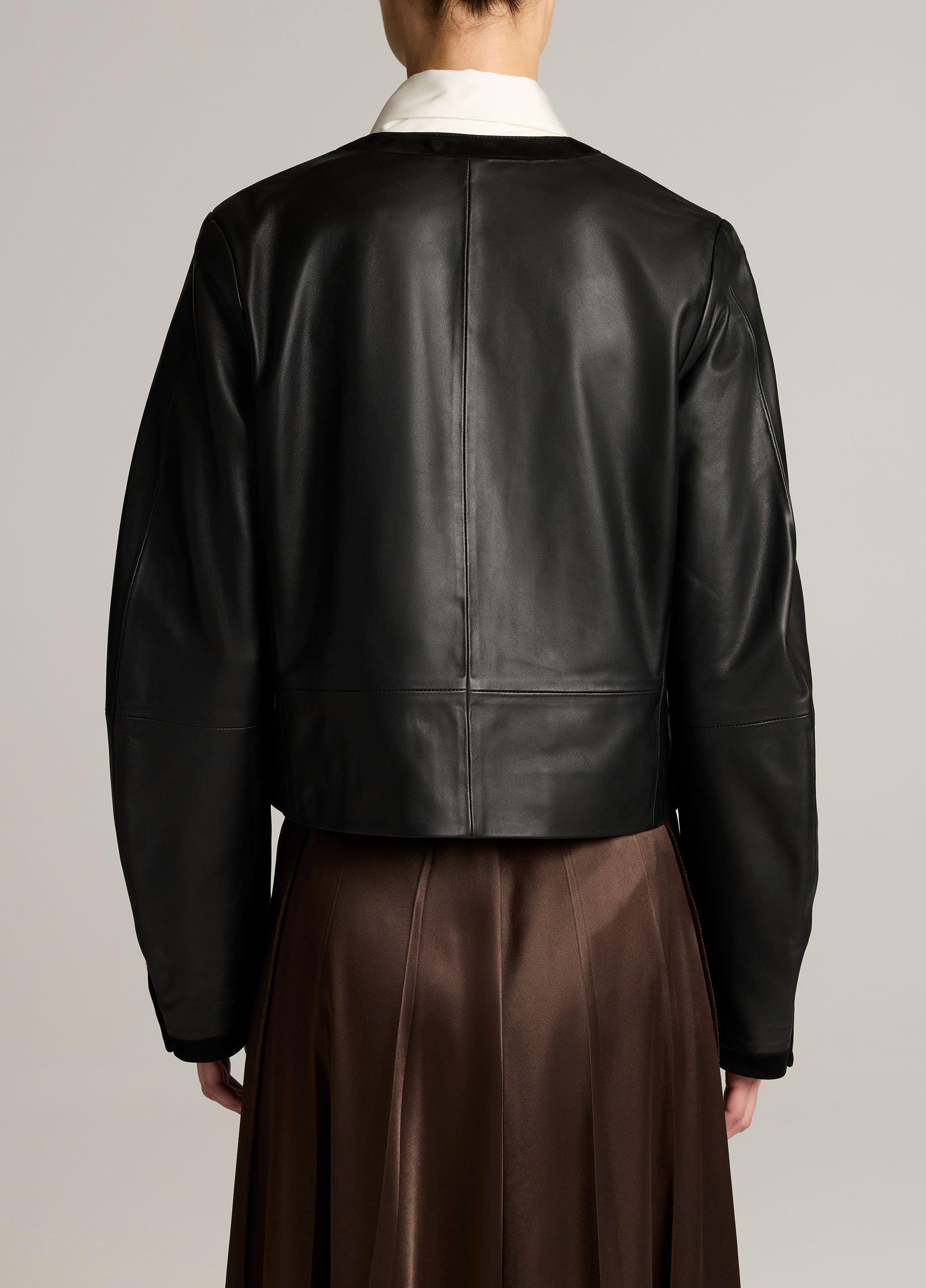 Suede-Trimmed Leather Cropped Jacket image number 2