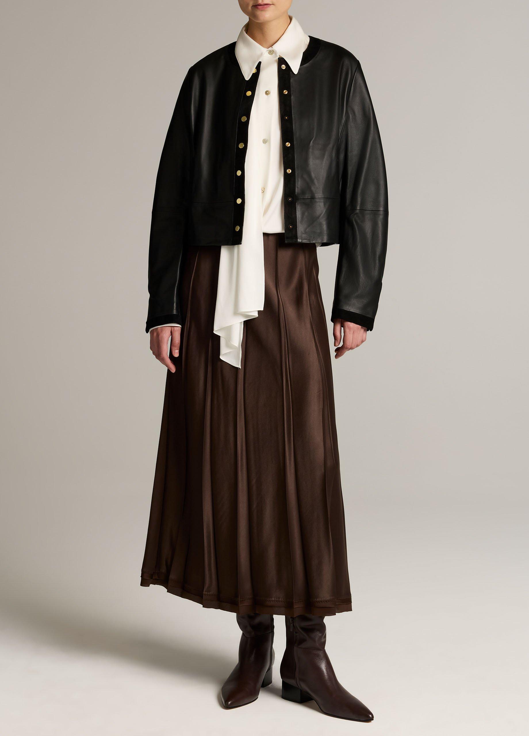 Suede-Trimmed Leather Cropped Jacket image number 3