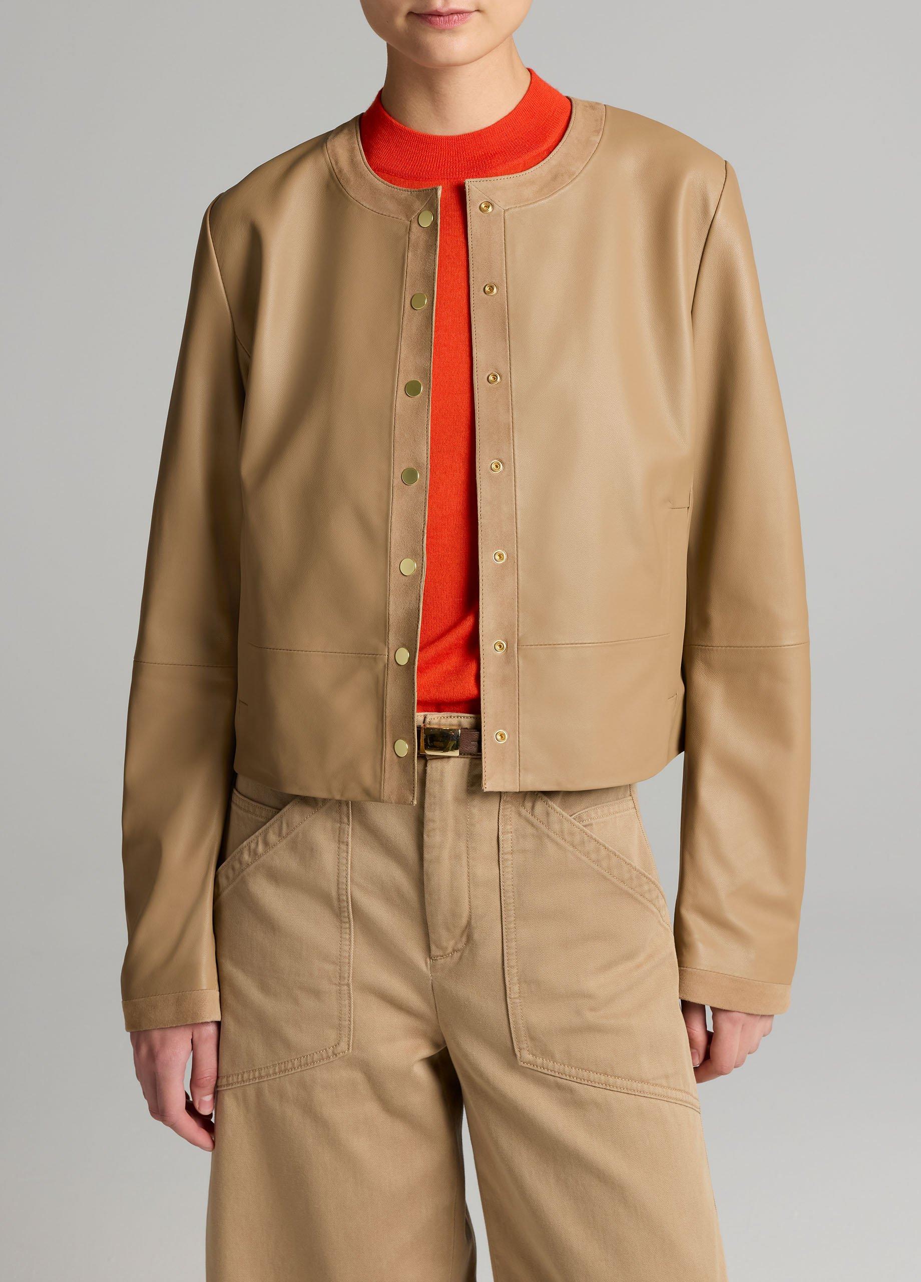 Suede-Trimmed Leather Cropped Jacket image number 0