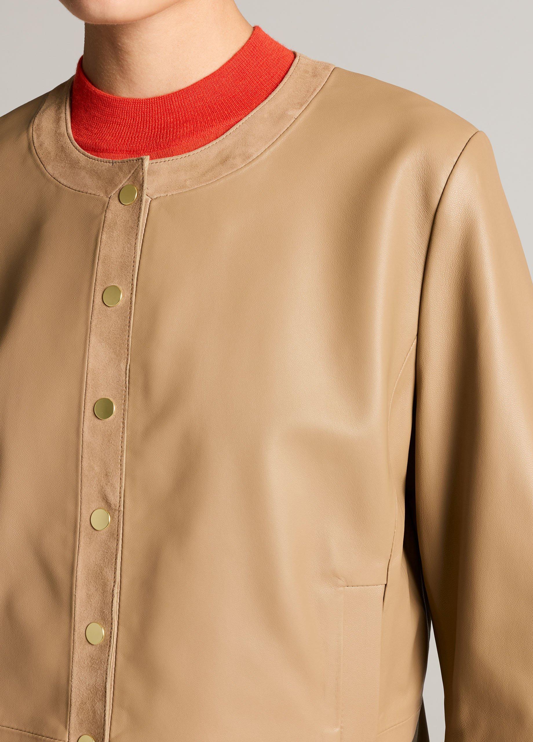 Suede-Trimmed Leather Cropped Jacket image number 1