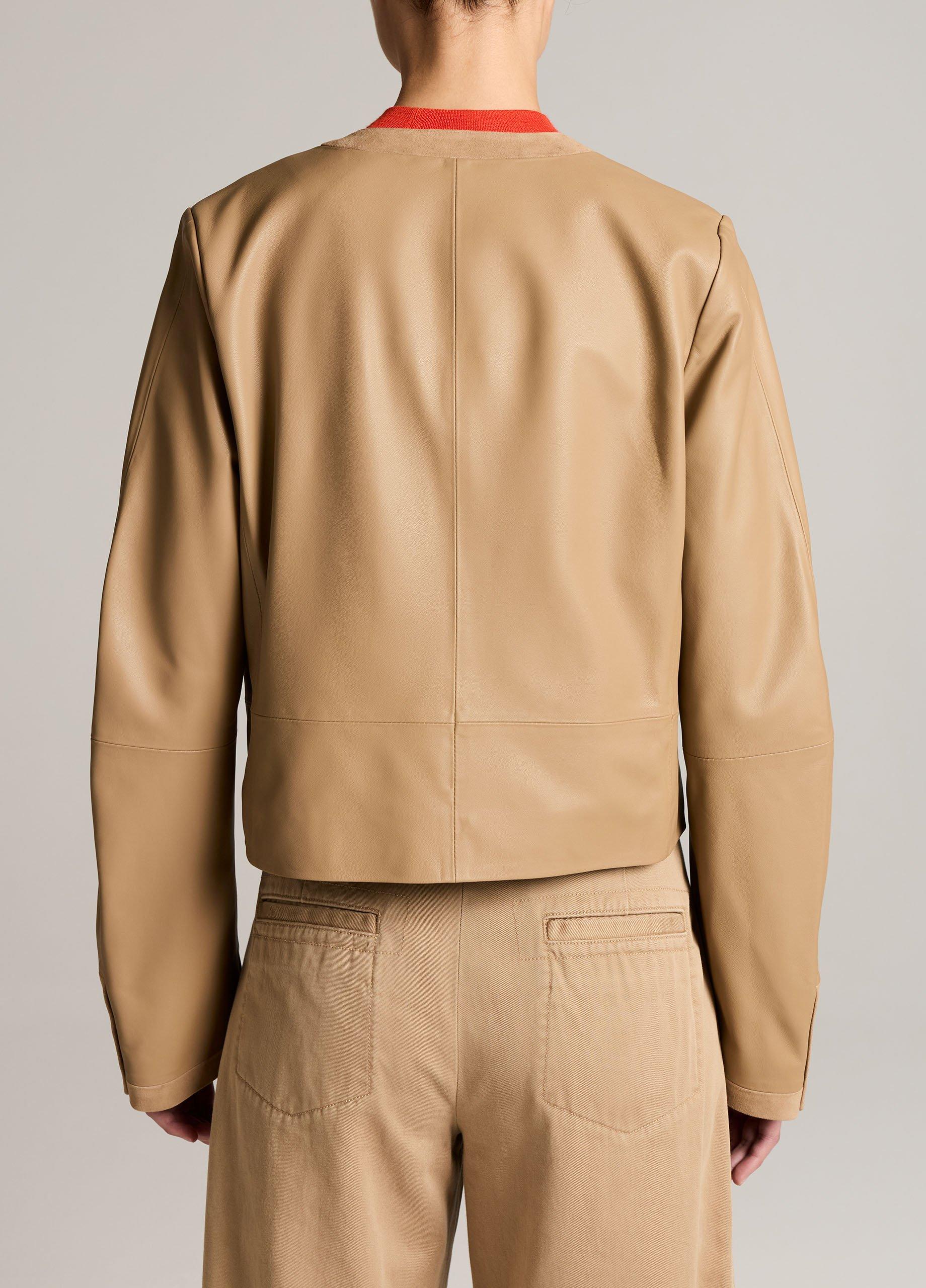 Suede-Trimmed Leather Cropped Jacket image number 2