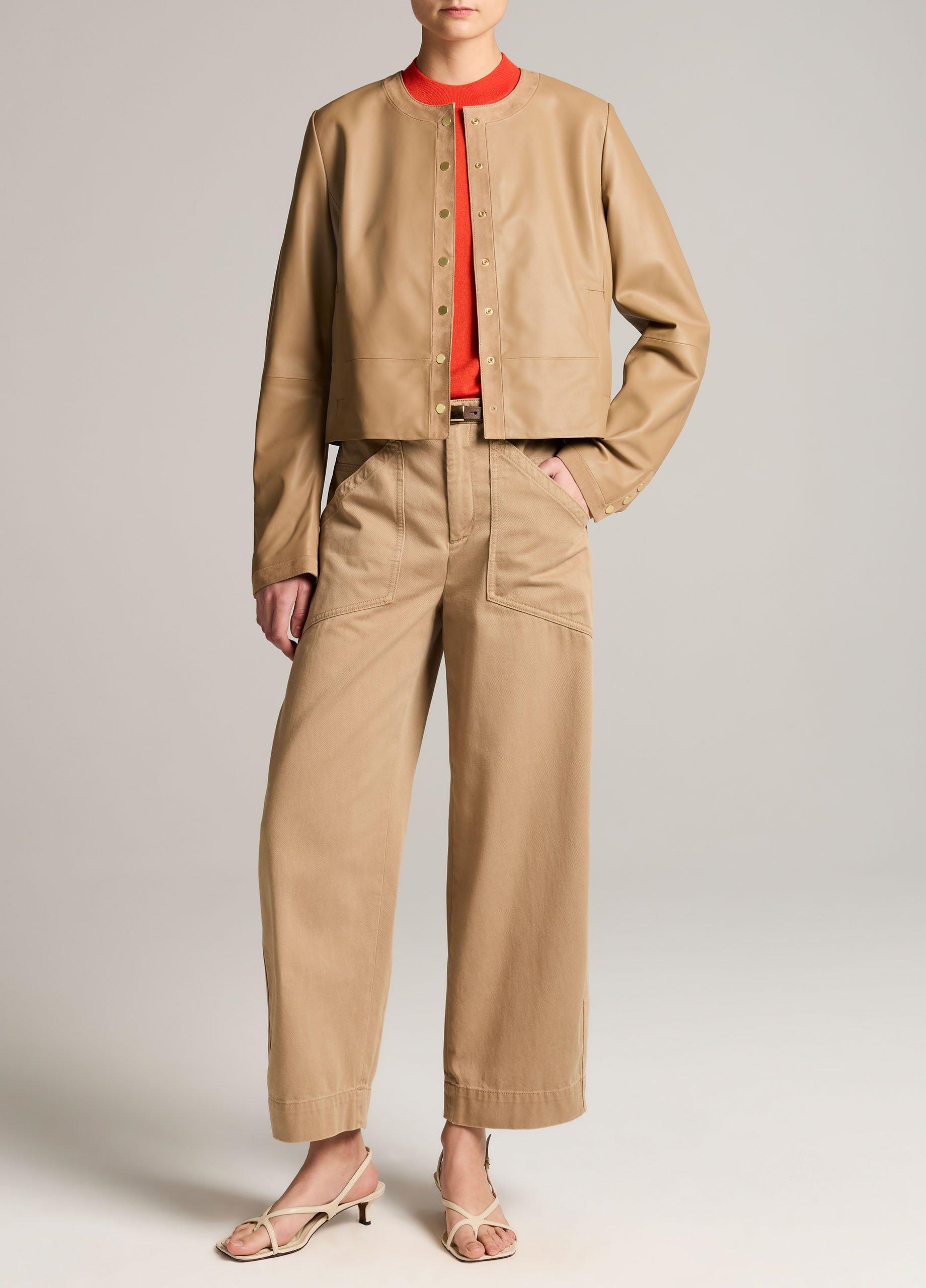 Suede-Trimmed Leather Cropped Jacket image number 3