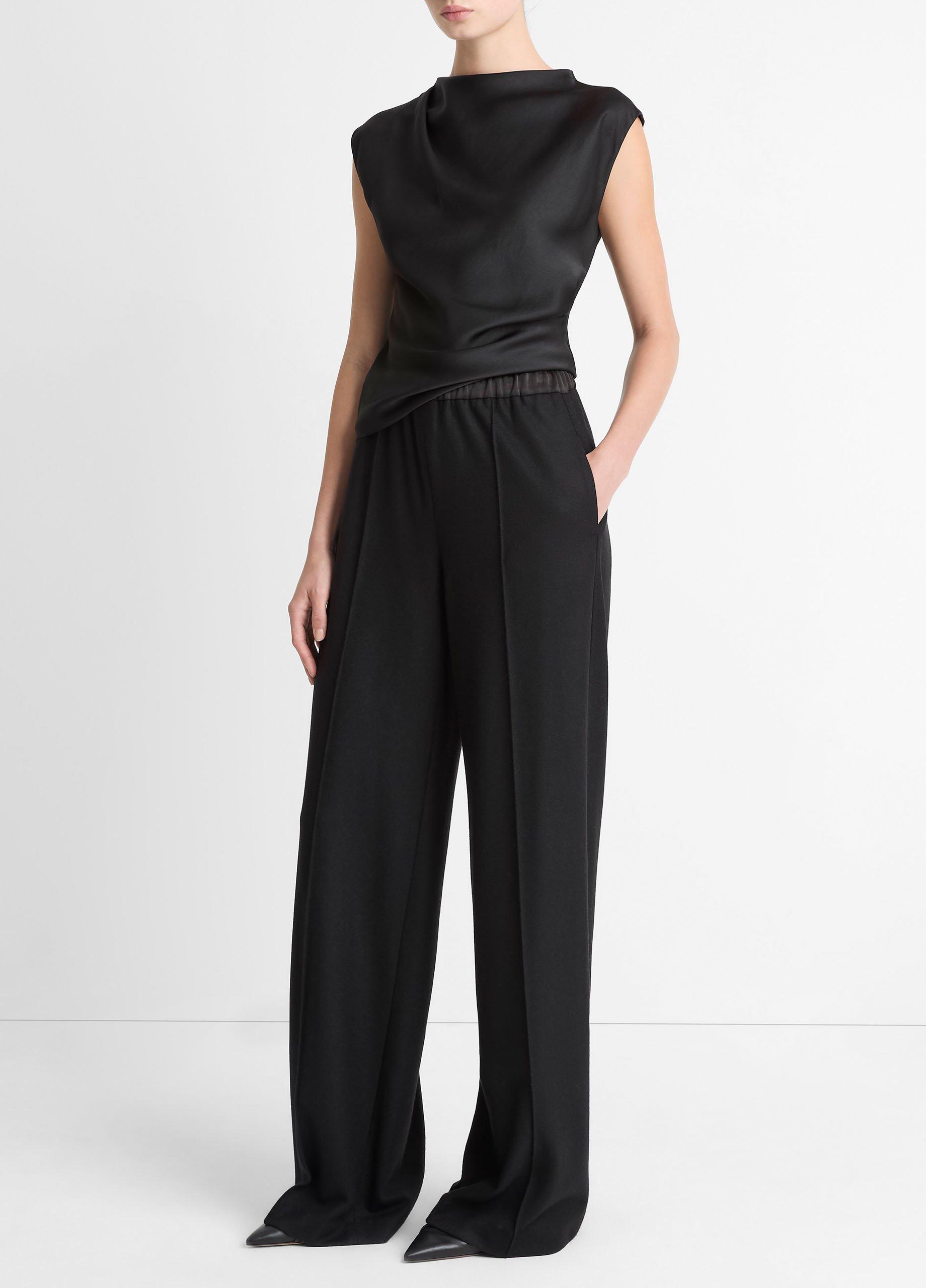 Satin-Trim Italian Wool-Blend Pull-On Pant image number 1