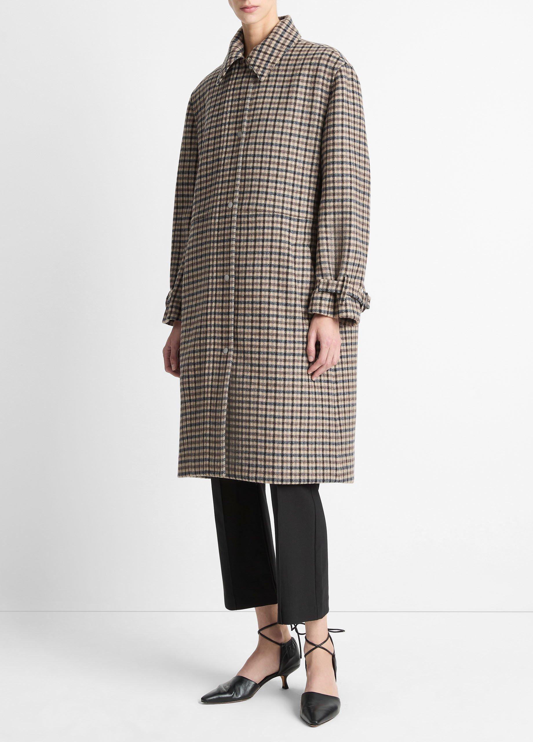 Faux-Leather-Trim Plaid Car Coat image number 1