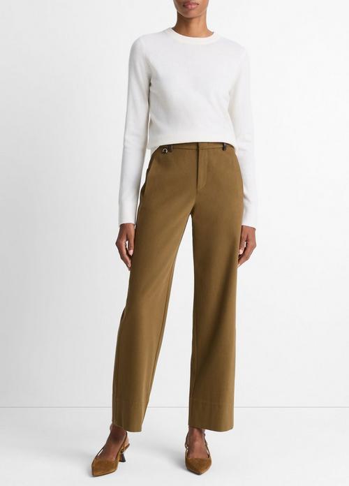 Faux-Leather-Trim Italian Cotton Straight-Leg Pant
