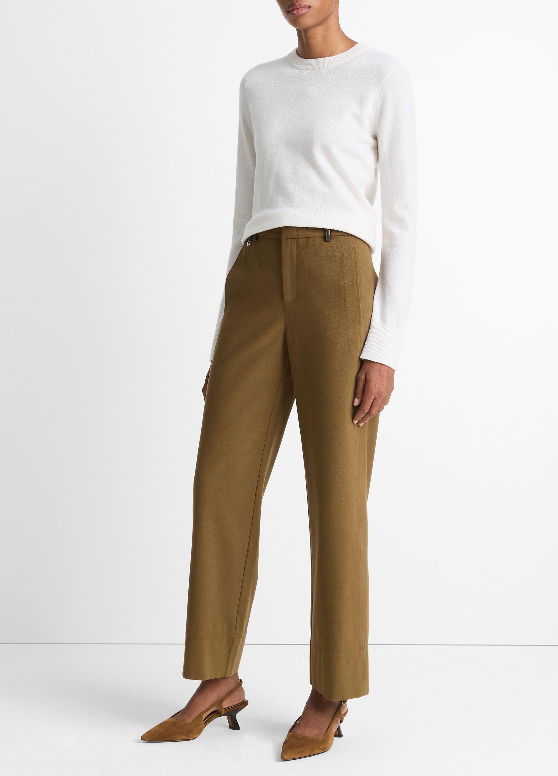 Faux-Leather-Trim Italian Cotton Straight-Leg Pant image number 1