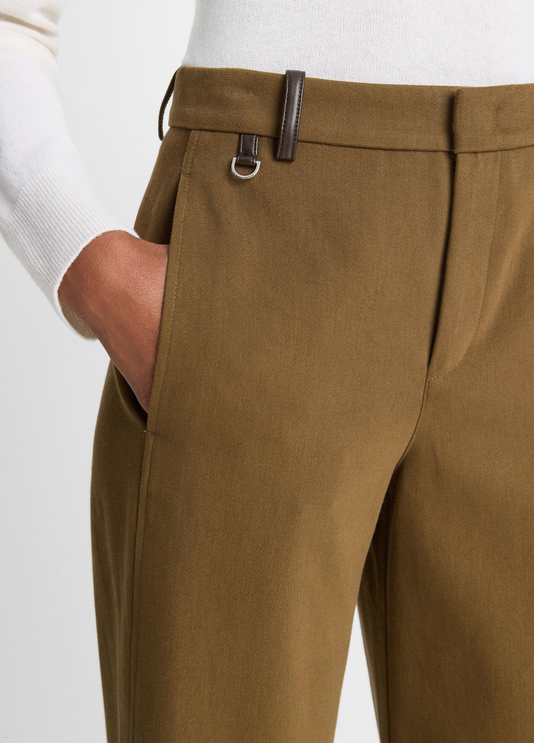Faux-Leather-Trim Italian Cotton Straight-Leg Pant image number 3